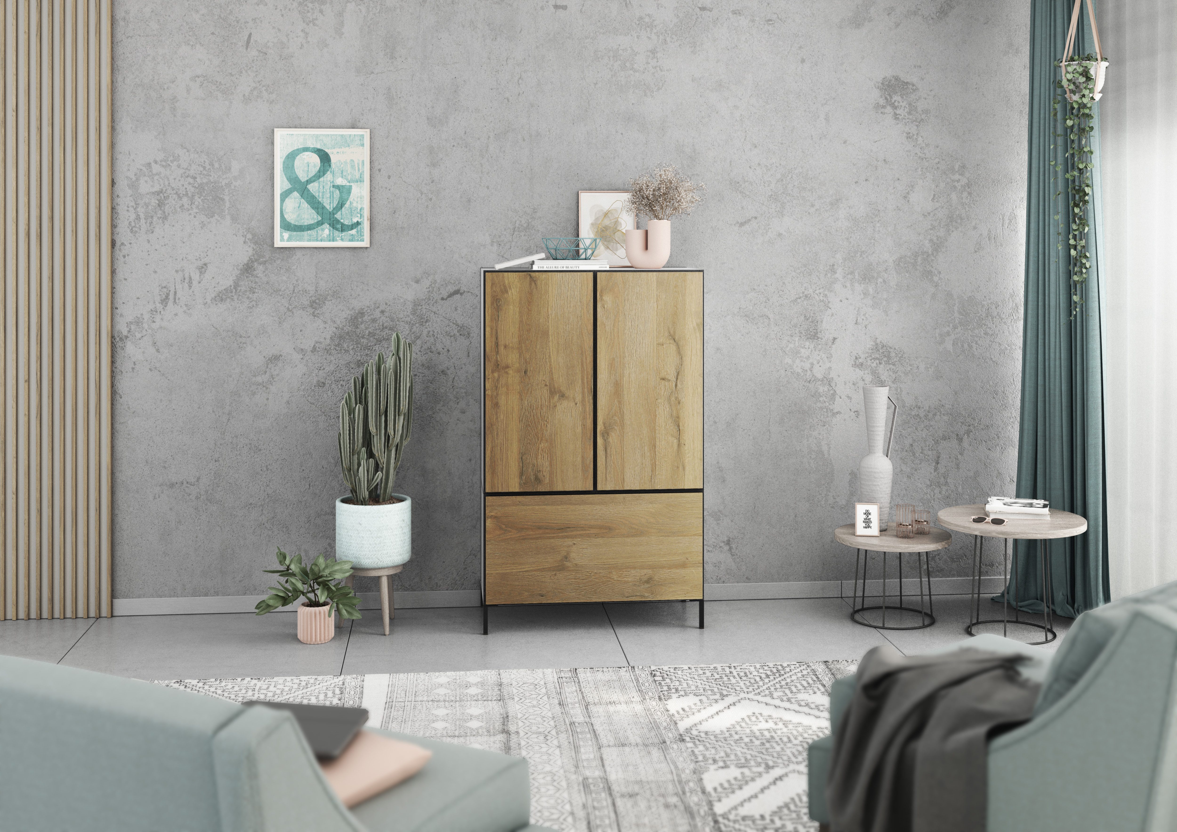 BMG Möbel Stauraumvitrine Modul+ (3 teilig bestehend aus, 2x Schrank mit Tür, 1x Schrank mit Klappenfunktion) Schränke können individuell angeordnet werden, Soft-Close