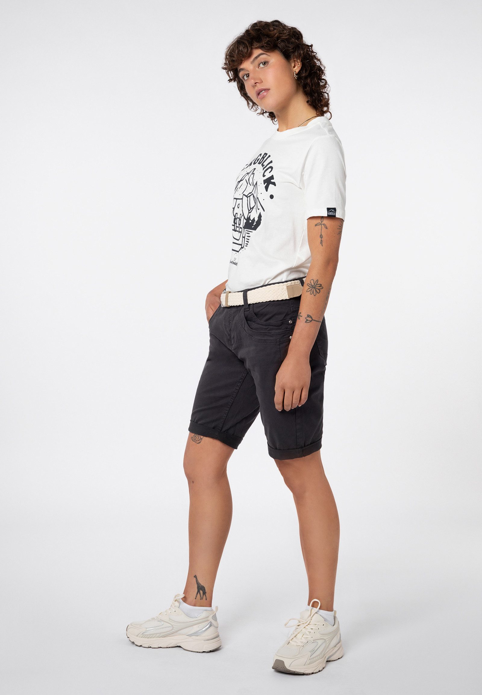 SUBLEVEL Bermudas Damen Sommer Stoffhose kurz mit buntem Flechtgürte Sommerhose, kurze Chinohose, Shorts mit Gürtel