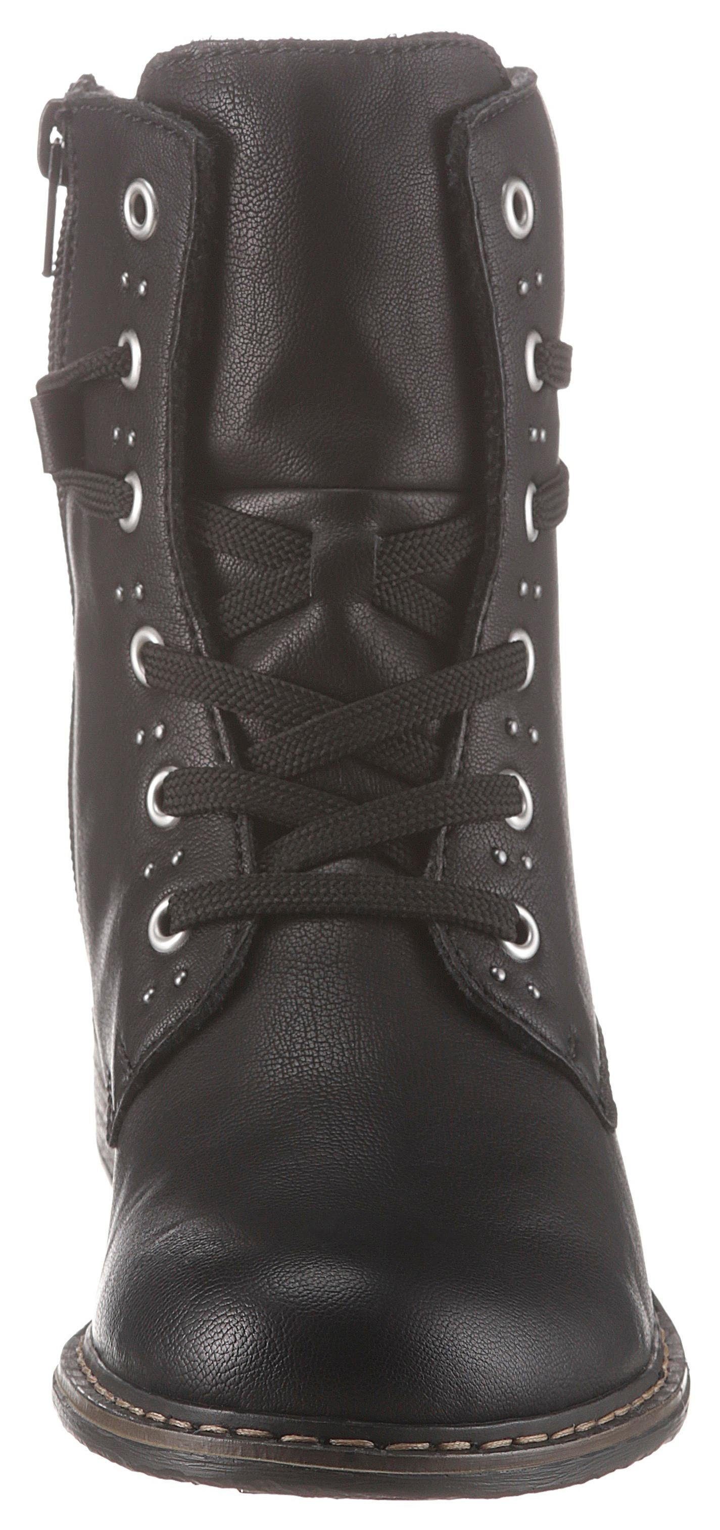 Rieker Schnürboots, Winterboots, Blockabsatz, Stiefelette mit dezenter Nietenverzierung