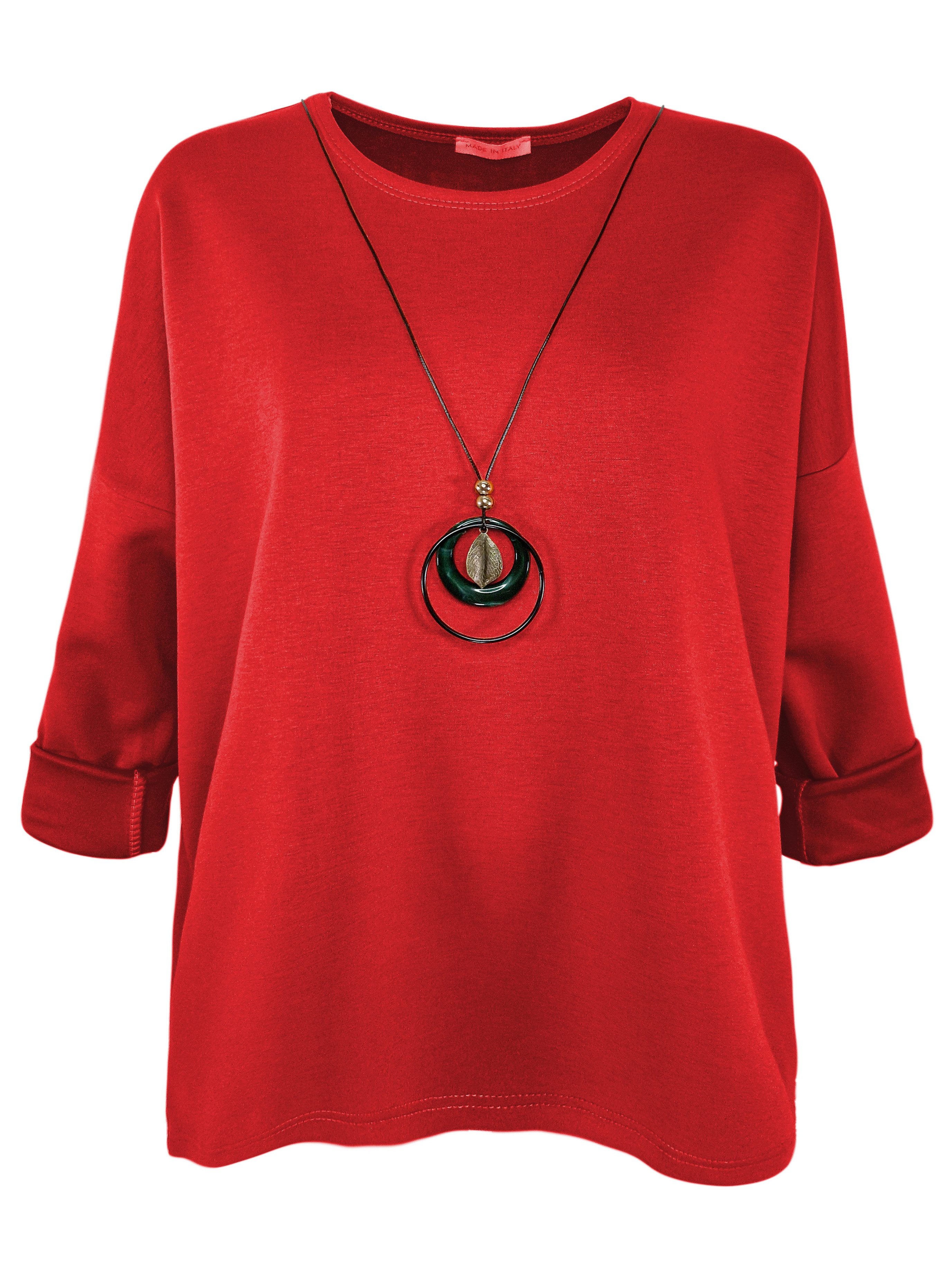 dy_mode Longshirt Damen Longshirt Oversize Weites Tunika Shirt Oberteil Übergangszeit in Unifarbe, mit passende Kette