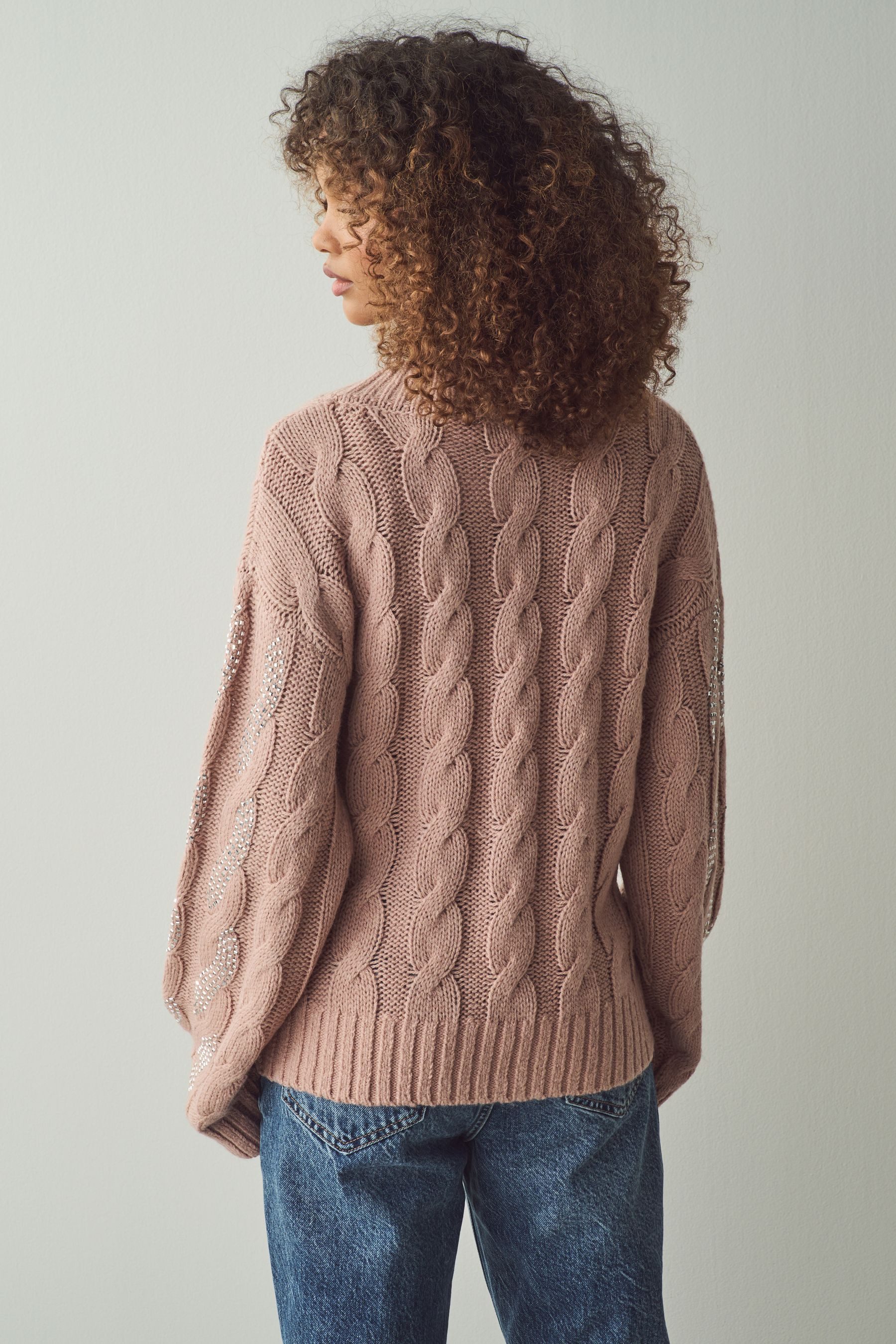 Next V-Ausschnitt-Pullover Funkelnder Strickpullover mit Zopfmuster günstig online kaufen
