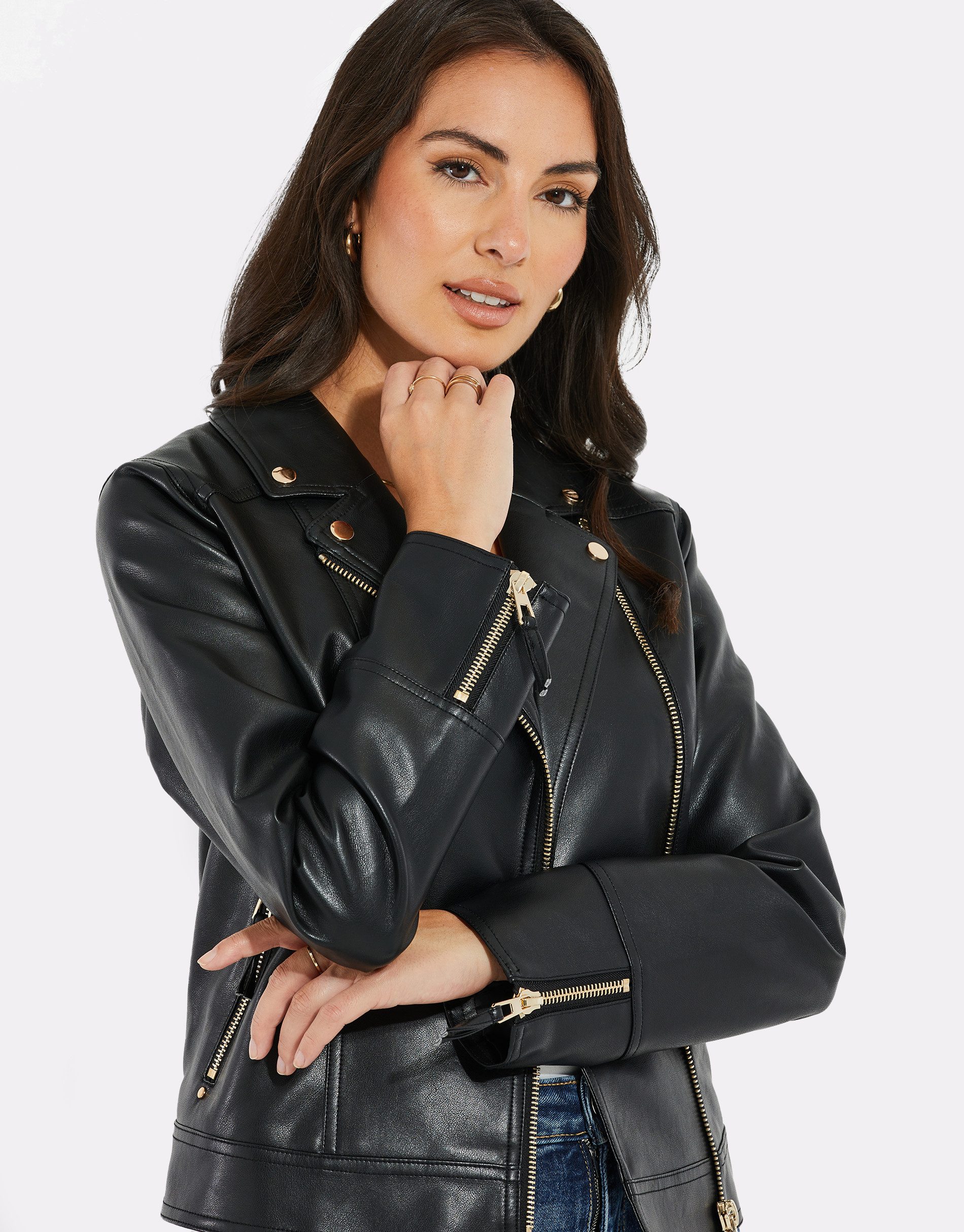 Threadbare Outdoorjacke THB Harpers PU Biker Jacket (1-St) mit modischem Reverskragen