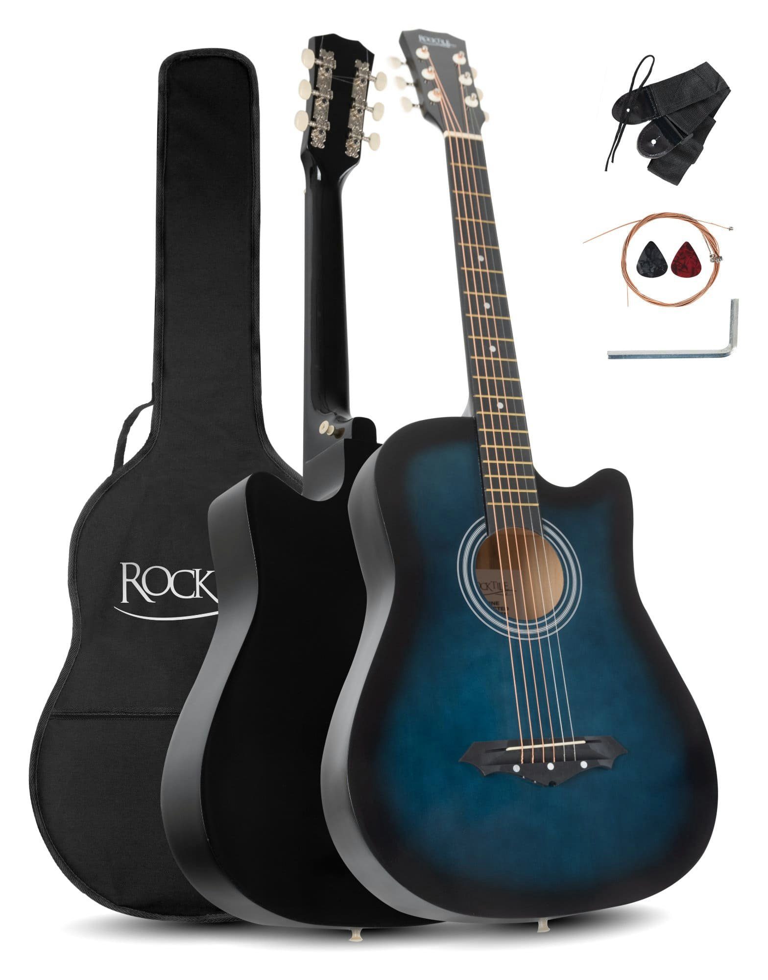 Rocktile Westerngitarre WSD-5C Slim Line Akustikgitarre Set - Dreadnought Akustik Gitarre, Set inkl. Tasche, Ersatzsaiten, Gurt und Plektren