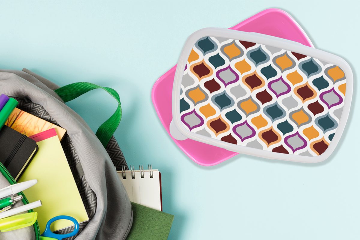 Mädchen, Linie - Kinder, Snackbox, Lunchbox (2-tlg), für Brotbox MuchoWow Muster, Kunststoff Kunststoff, Erwachsene, Brotdose rosa - Retro
