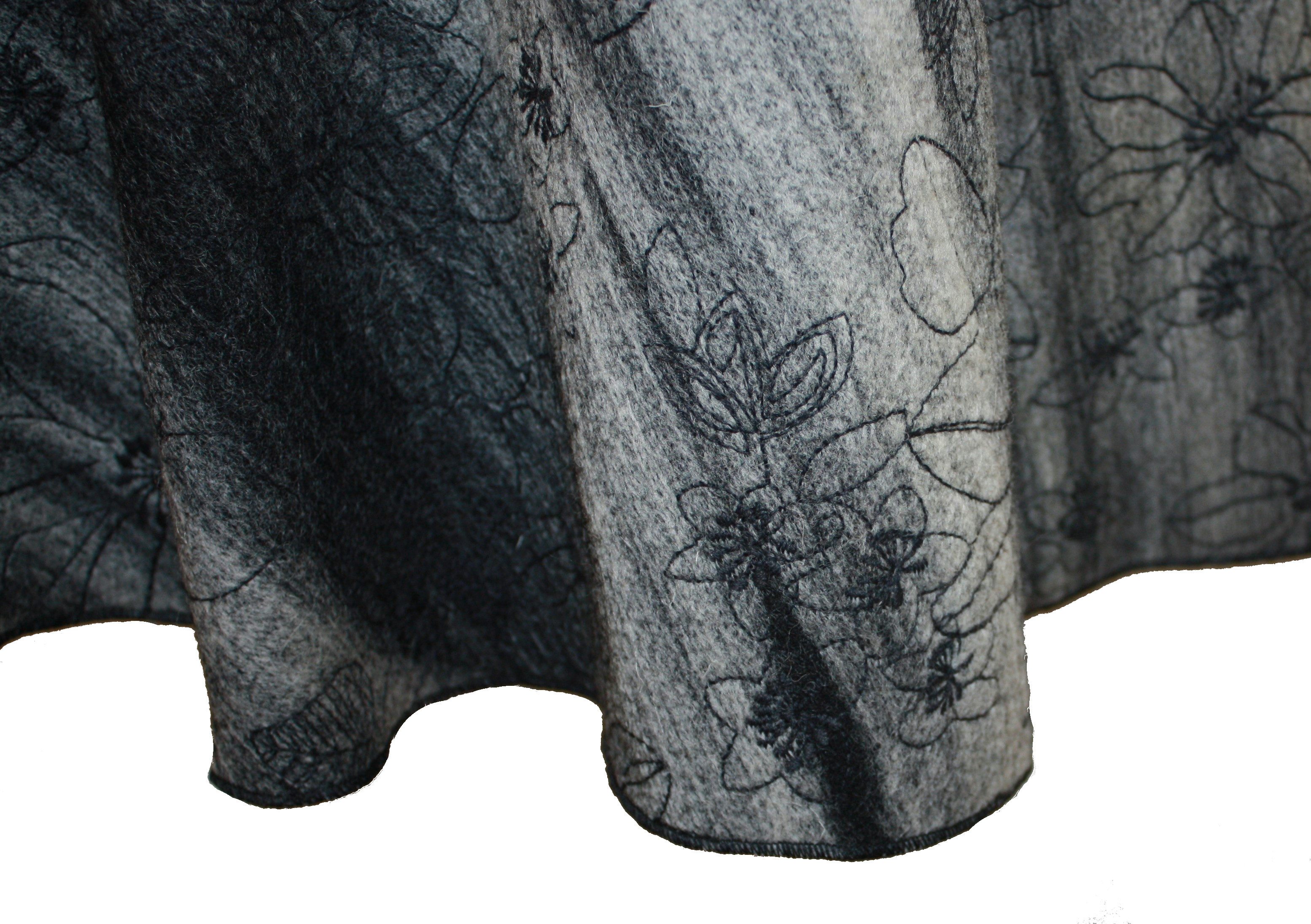 dunkle design A-Linien-Rock Wolle Grau bestickt 57cm elastischer Bund günstig online kaufen