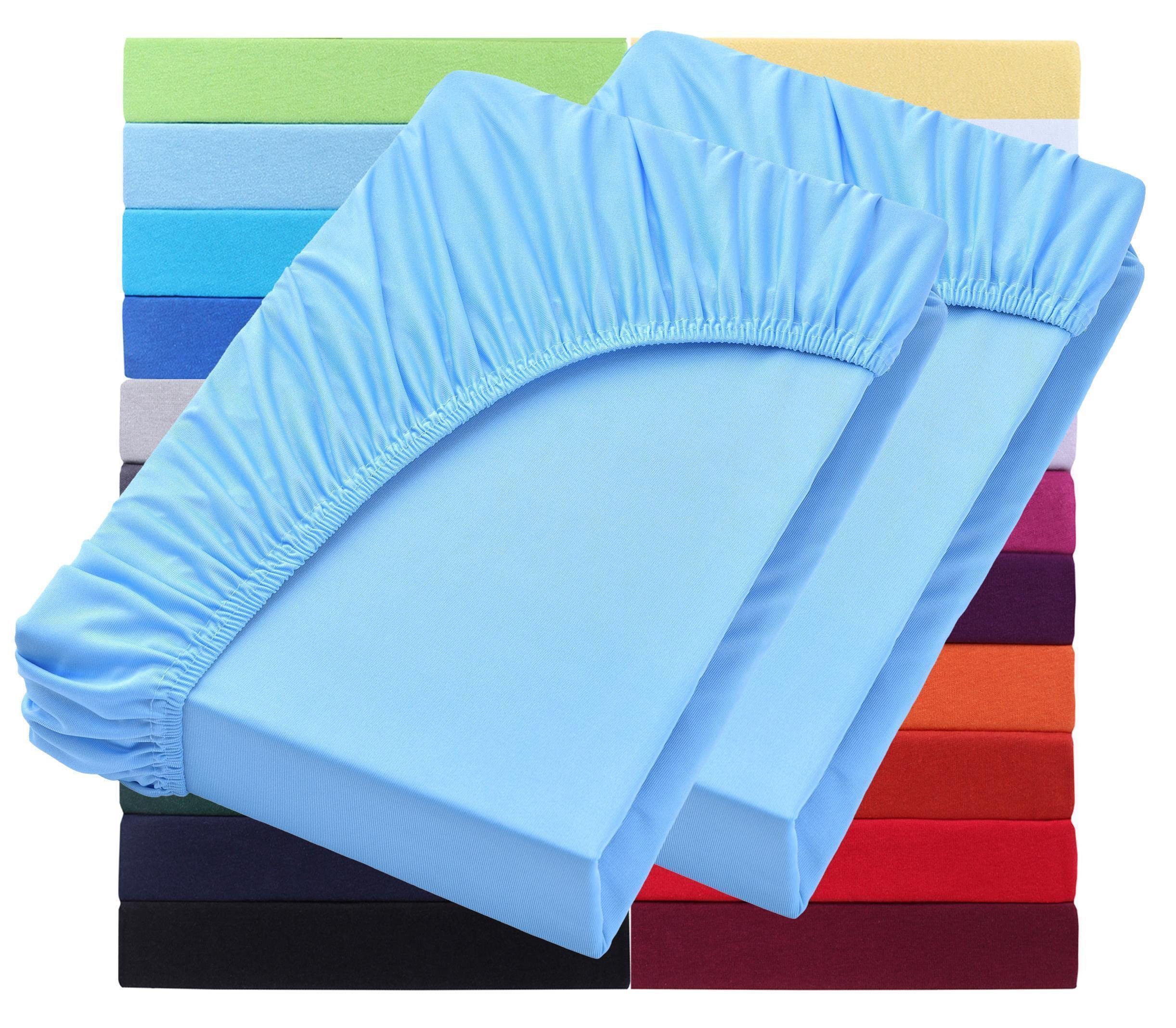 NatureMark Spannbettlaken 2er-Set Jersey Spannbetttuch 100% Baumwolle, 100% Baumwolle, Gummizug: rundum, (2 Stück), blau – Bild 2 von 5