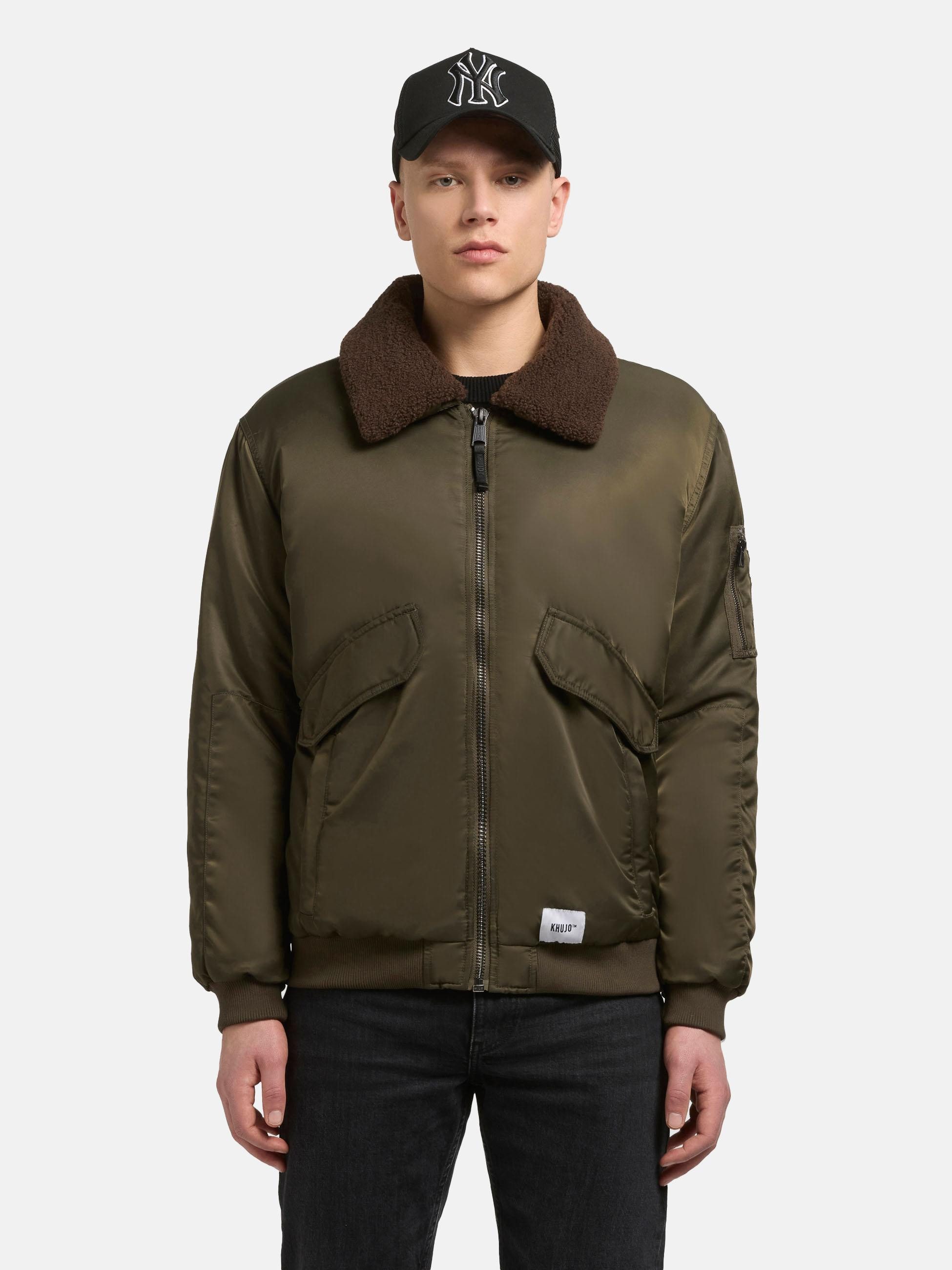 khujo Bomberjacke Ground Weite Herren Winterjacke mit abnehmbarem Kunstpelz-Besatz