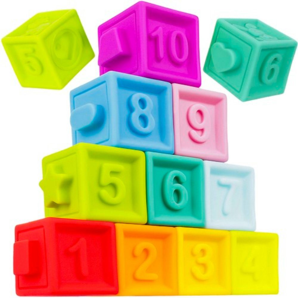 ISO TRADE Lernspielzeug Spielzeug Blöcke 10 Stück (Babyspielzeug  Babyblöcke, Weiche Bausteine ab 6 Monate), Spielen mit Zahlen Formen  Texturen