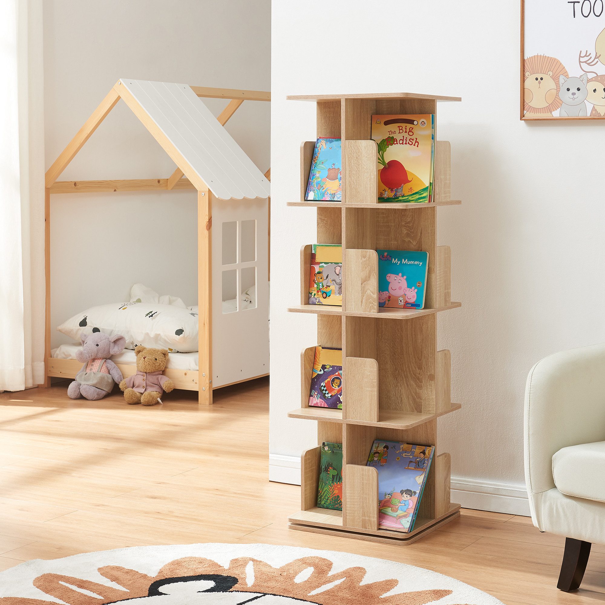 en.casa Kinderregal, »Talöpintaa« 129 x 40 x 40 cm mit 4 Ebenen drehbar Eic günstig online kaufen