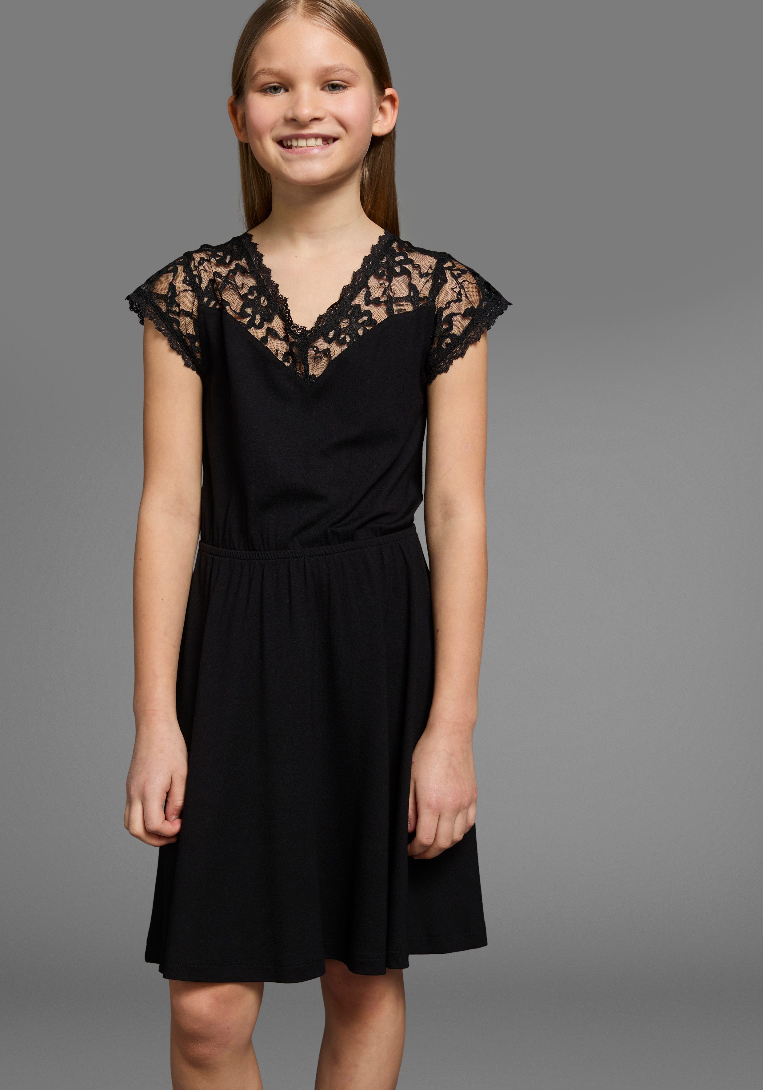 Jerseykleid Viskose-Kleid mit Spitze