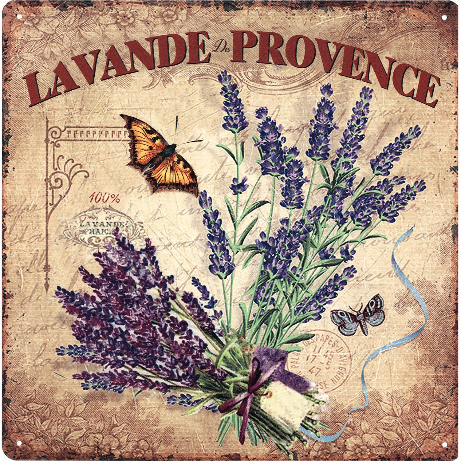 Moritz Metallschild Blechschild Lavande de Provence 30 x 30, (Einzeln), Vintage Retro Deko Schild Metallschild Wandbild Schild