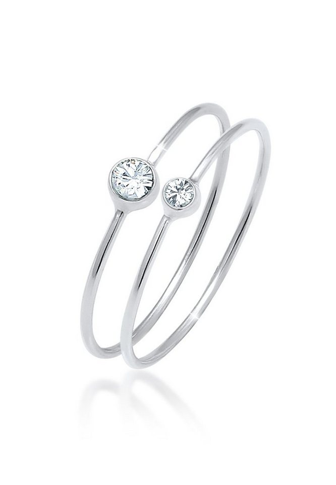 Elli Ring-Set Solitär Kristalle (2 tlg) 925 Silber, Accessoire im femininen  Design, Sammel Stapelring