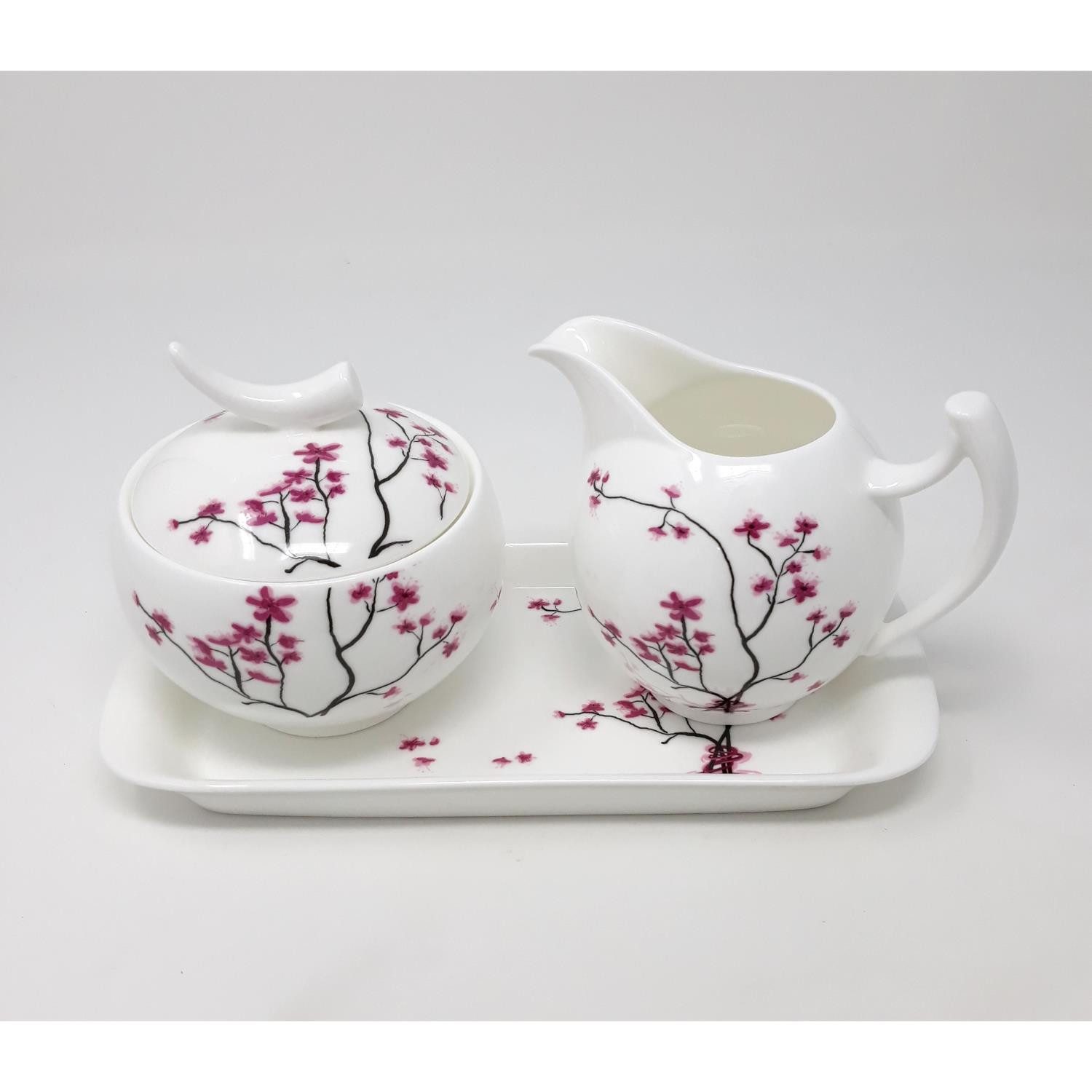 TeaLogic Zuckerdose Cherry Blossom, Porzellan, Spülmaschinengeeignet, Weiß, Motiv: Kirschblüten