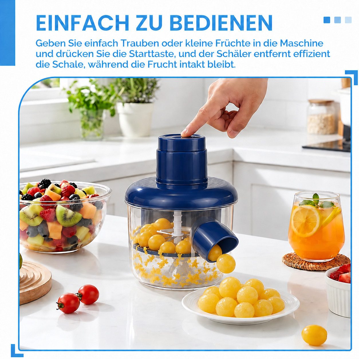 ibettertec Obstschneider Obstschäler - für Trauben, Kirschen & Tomaten,automatisch,USB, (35 W, mit Auffangbehälter & Auslauf, für schnelle & saubere Trennung vo – Bild 3 von 5