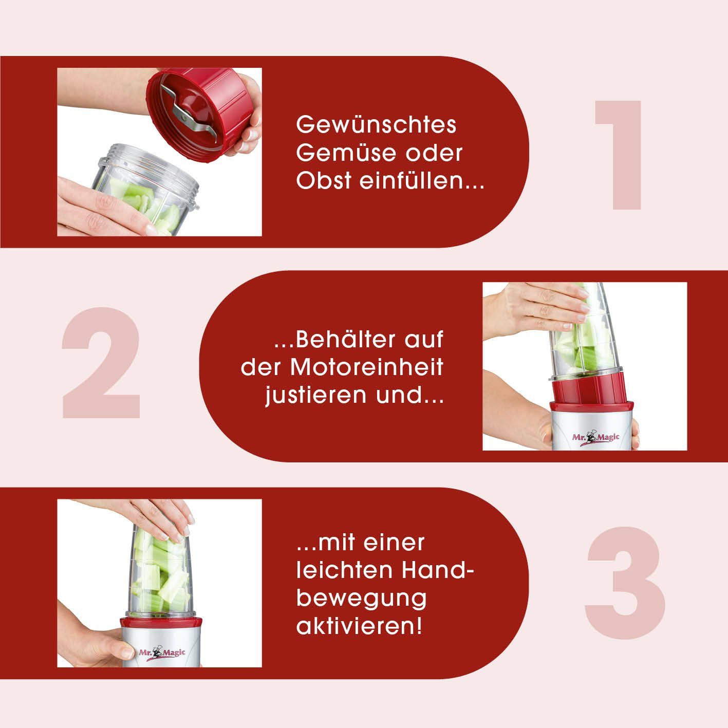 18 Teile Becher, Smoothie W, Standmixer rot Mr. To-Go Maker spülmaschinengeeignet - inkl. Magic 400