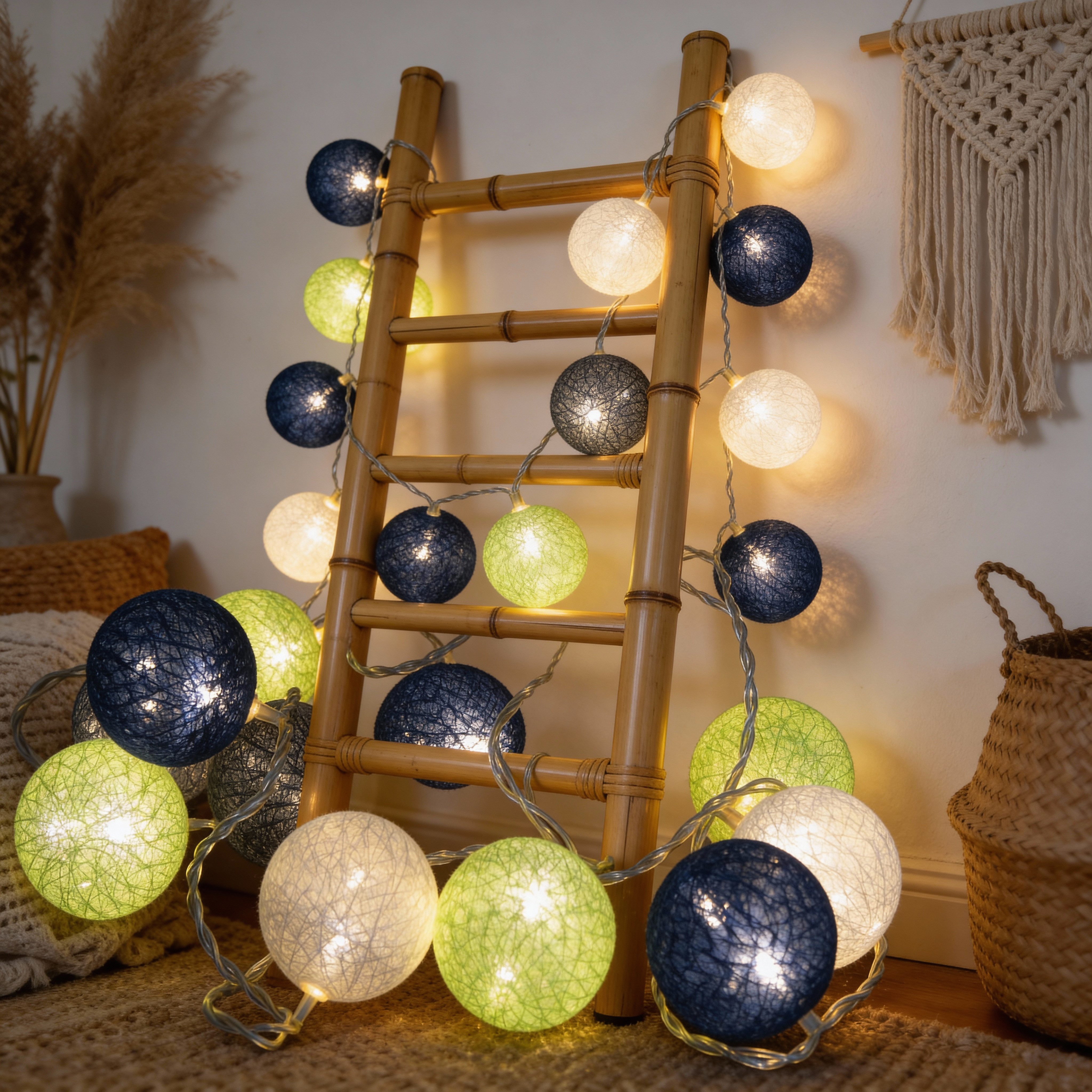 Guru-Shop LED-Lichterkette Stoff Ball Batterielichterkette 3xAA, 20`er LED..