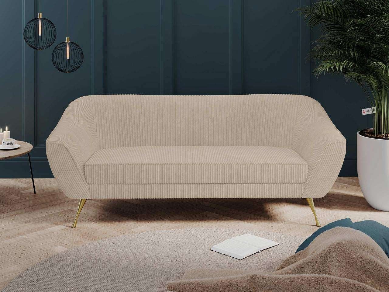 MKS MÖBEL Sofa LINO Armlehnen, Metallbeine Beige 03, Federsitz, breite