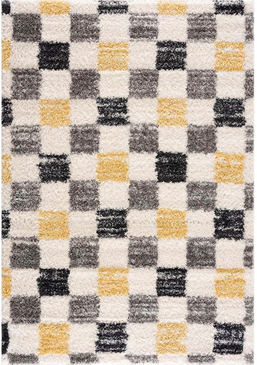 Carpet City Hochflor-Teppich Pulpy 554, rechteckig, Höhe: 30 mm, Läufer, weich, Karo-Optik, Wohnzimmer, Schlafzimmer, Kinderzimmer