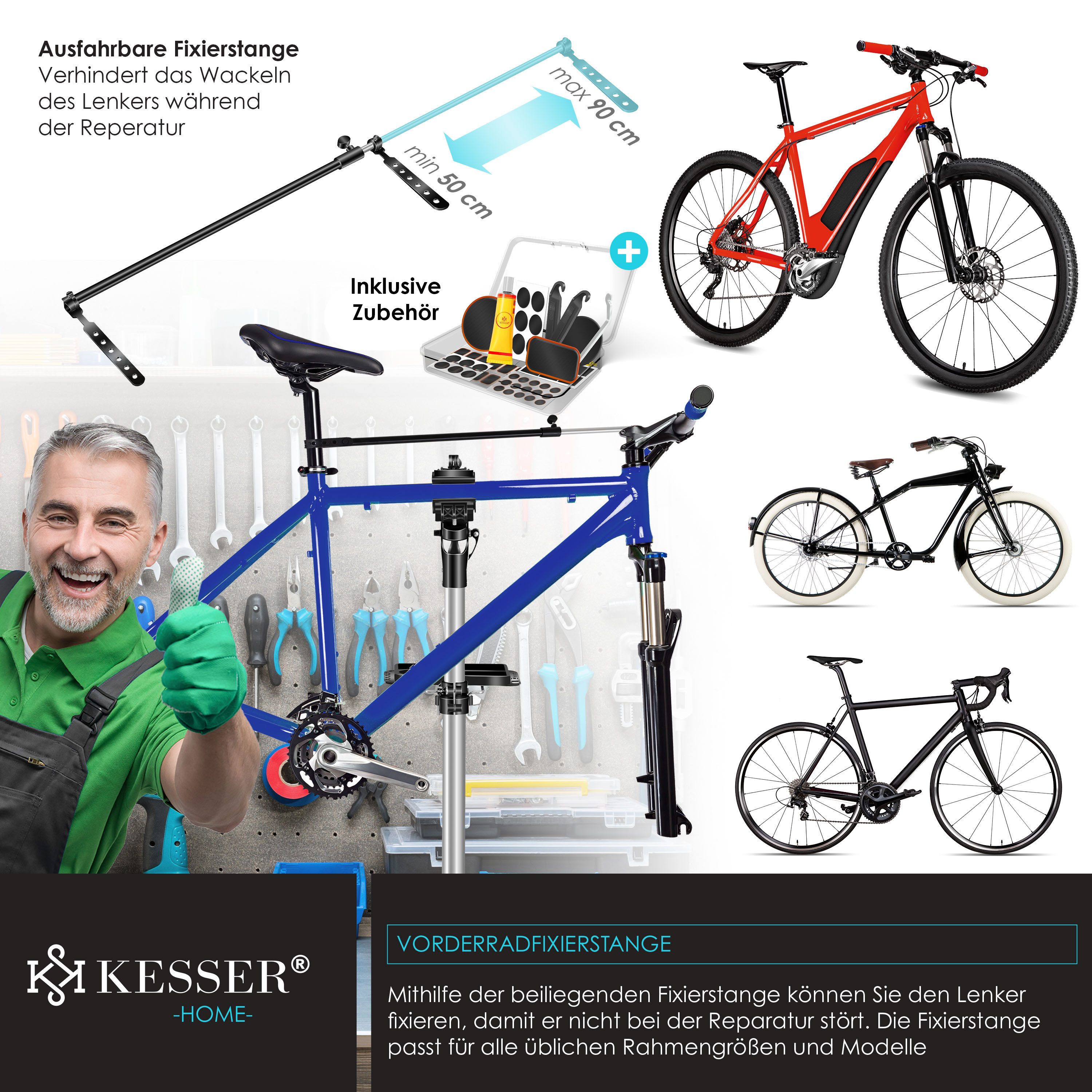 KESSER Fahrrad-Montageständer, Fahrradmontageständer Profi Reparaturständer Aluminium – Bild 4 von 5