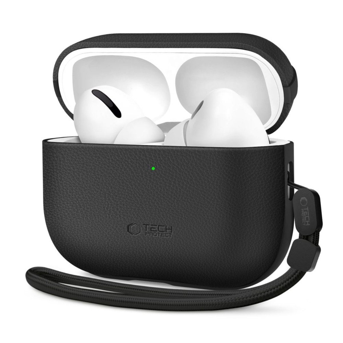 TECH PROTECT Kopfhörer-Schutzhülle NaturalFit für AirPods Pro 3, Lederhülle mit 360-Grad-Schutz und Trageband