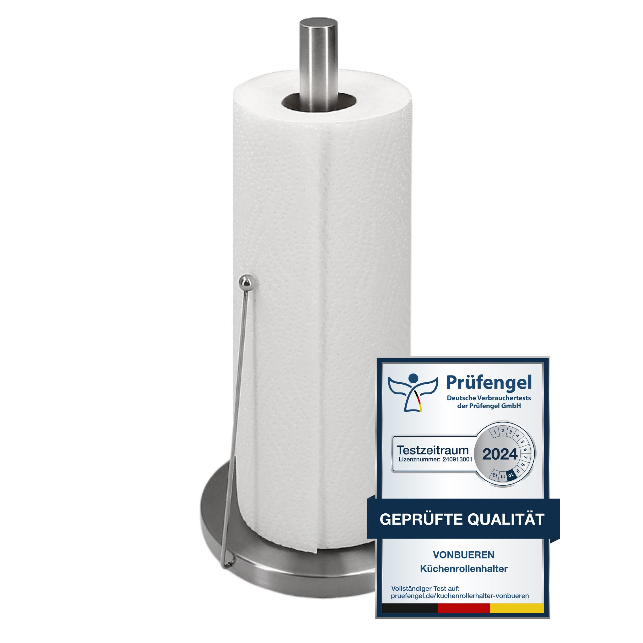 VonBueren Küchenrollenhalter stehend 32 x 15 cm Edelstahl silber