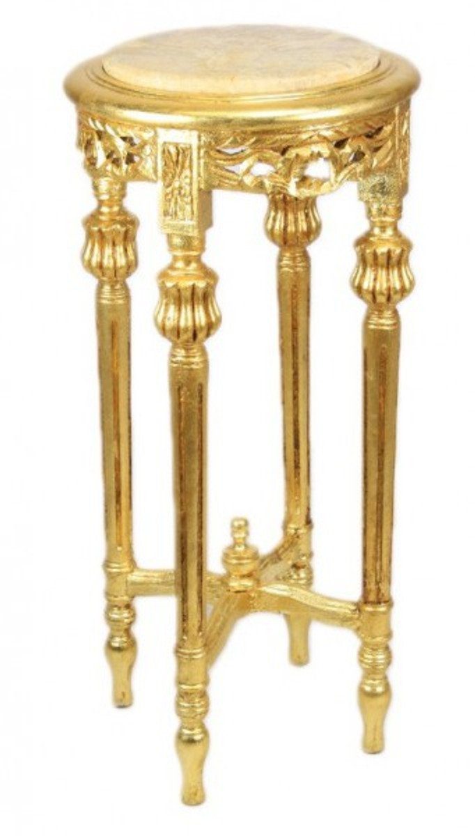 Casa Padrino Beistelltisch Barock 70 Gold Antik 35 Beistelltisch Stil mit cm Blumen Telefon - x Tisch Rund cremefarbener Marmorplatte