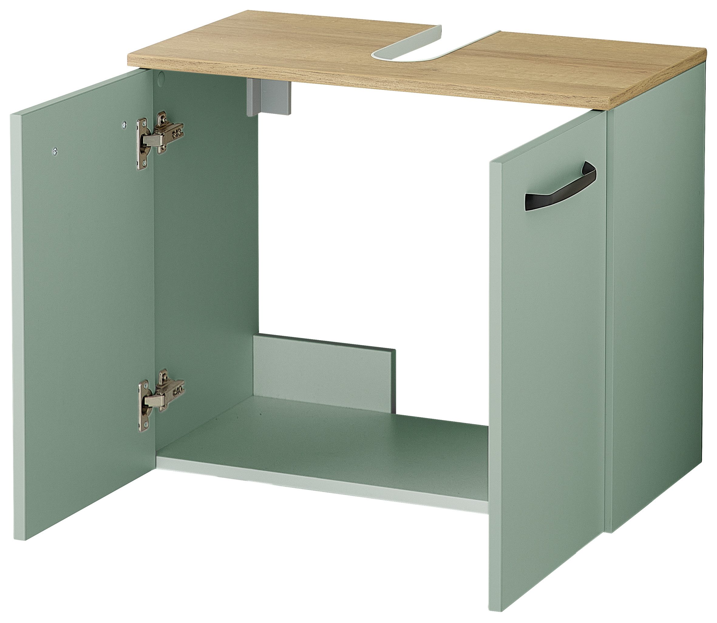 Saphir Waschbeckenunterschrank Quickset 500, 2 Türen, Siphonausschnitt Waschbeckenschrank inkl. Türdämpfer, Griffe in Schwarz – Bild 2 von 5