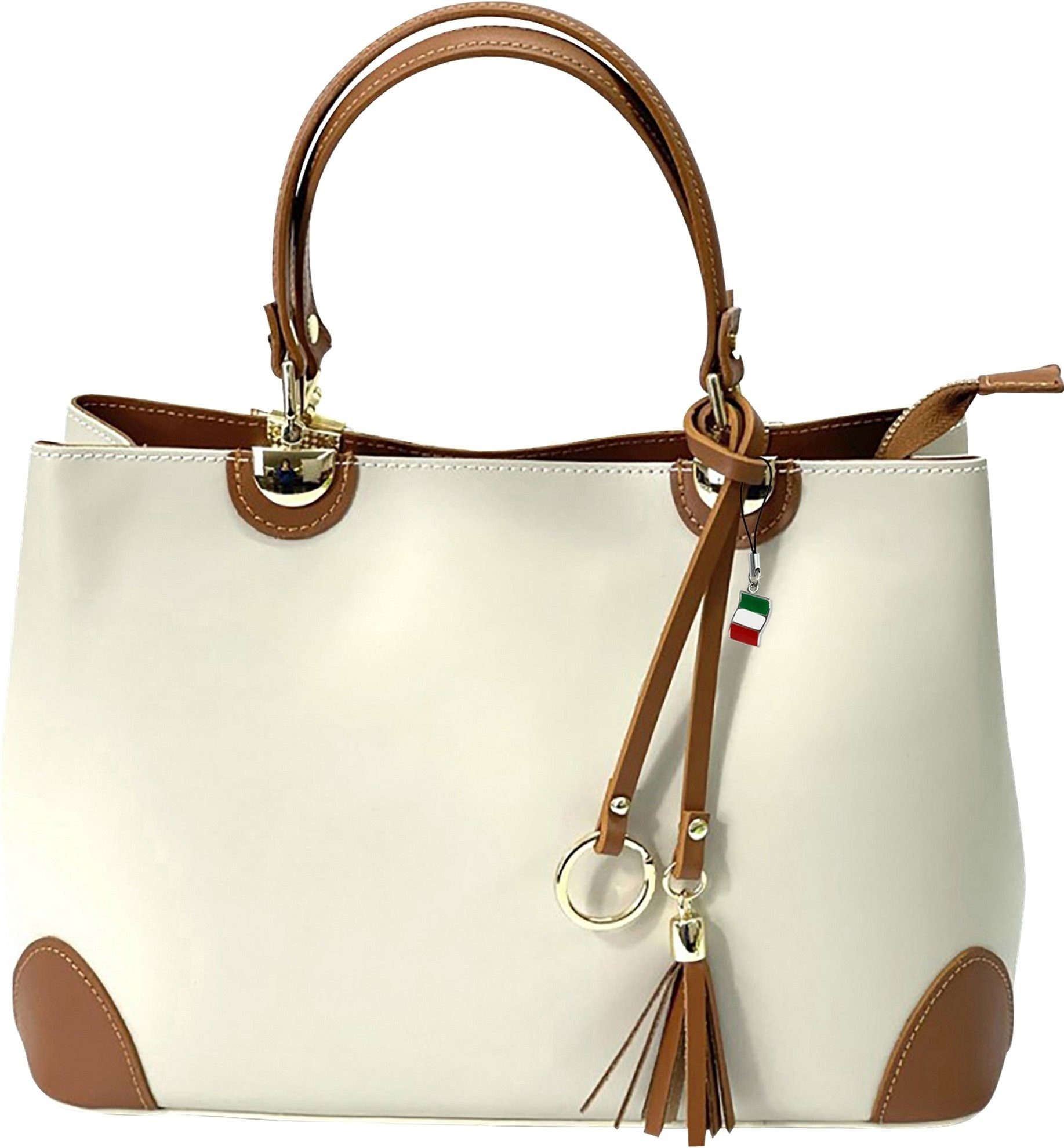 FLORENCE Handtasche Florence Handtasche Damen Umhängetasche (Handtasche),  Damen Leder Handtasche, Umhängetasche, beige, tan ca. 32cm