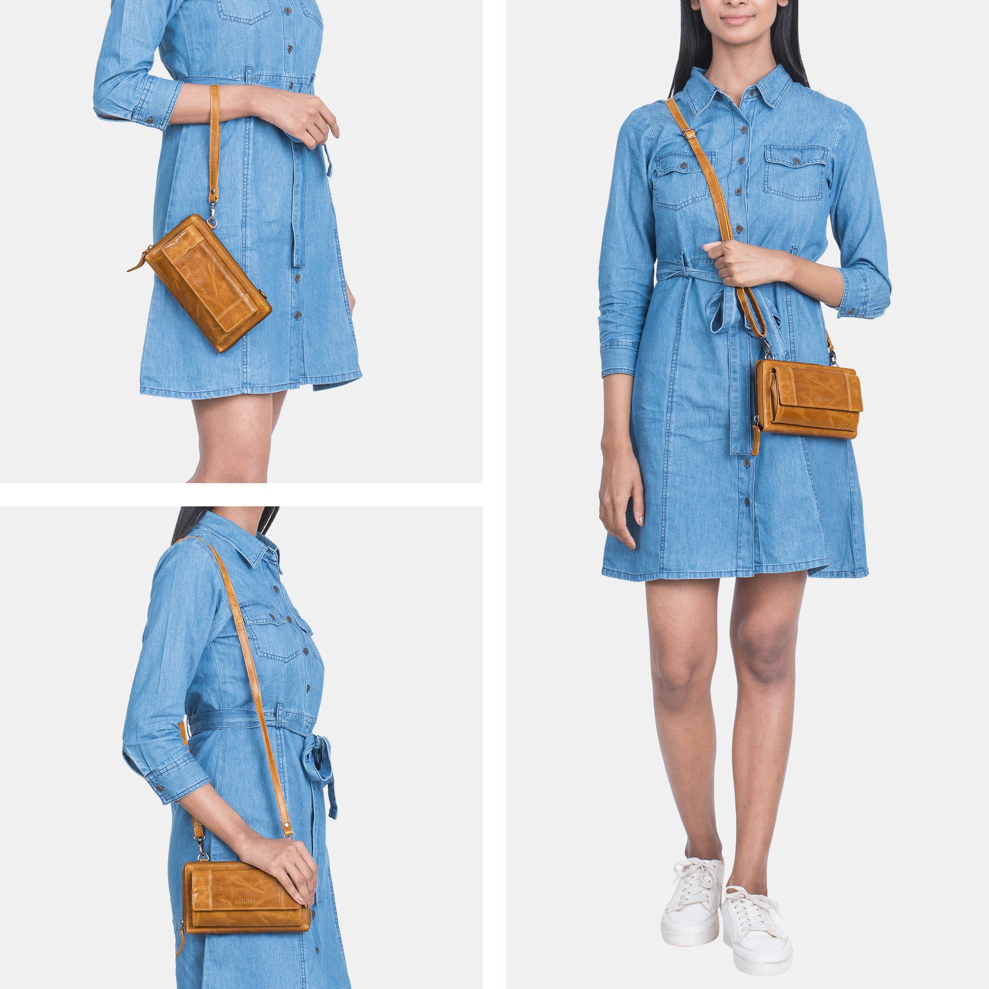 STILORD Handtasche "Marigold" 3-in-1 Echtleder Geldbörse Handytasche Umhängetasche Damen