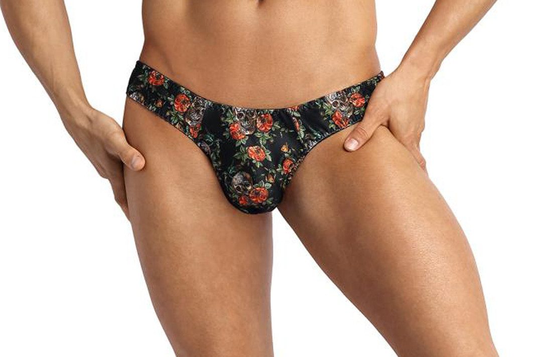 String Bunter Herren String aus glattem halbtranparenten Stoff mit Flower Sku