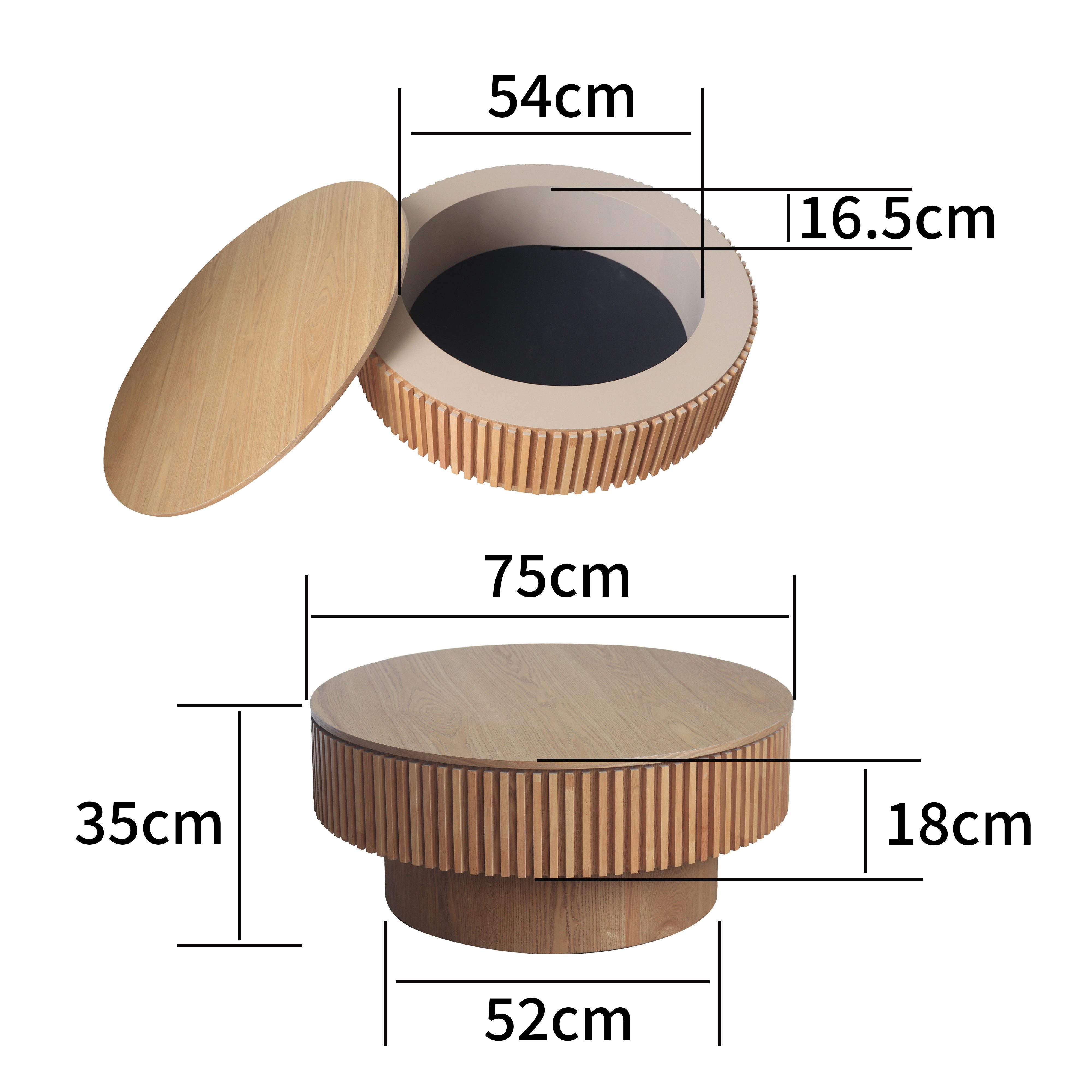 Celya Couchtisch Akzent-Teetisch rund 75 cm (Mit verstecktem Stauraum unter der Tischplatte, einzigartige Pilzform), idealen Ergänzung für Wohnzimmer, Schlafzimmer oder Büro