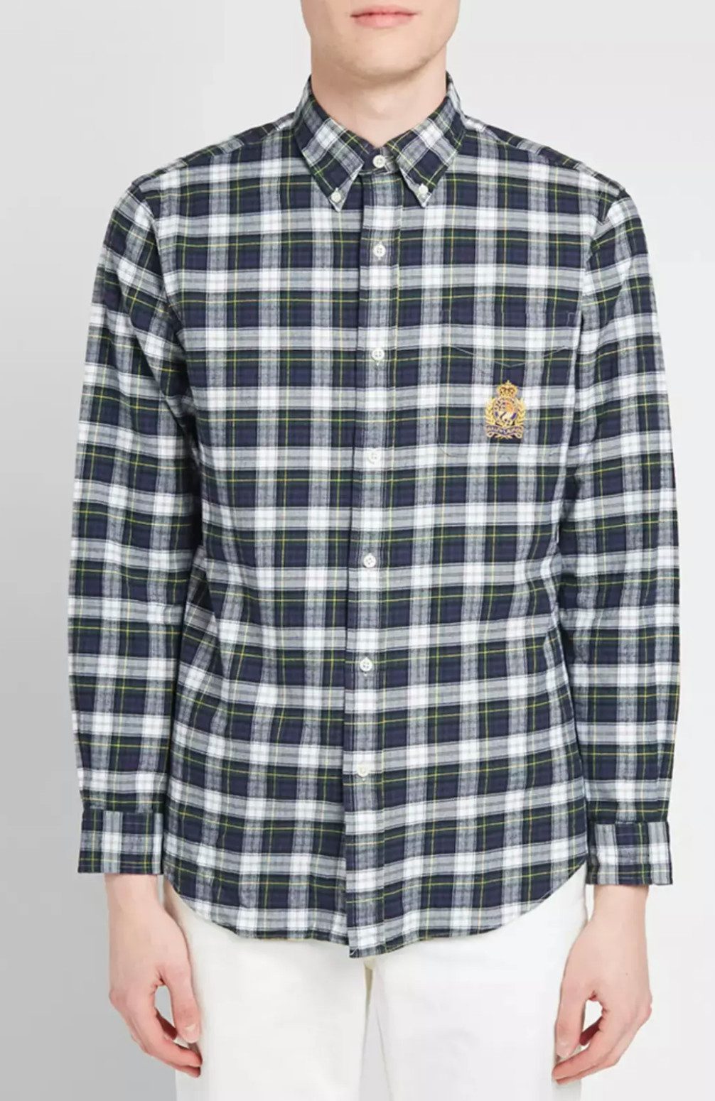 Polo Ralph Lauren Langarmhemd Herren Crest Karohemd Button-Down mit Wappenstickerei Knopfleiste, Rückenfalte, abgerundeter Saum, lange Ärmel