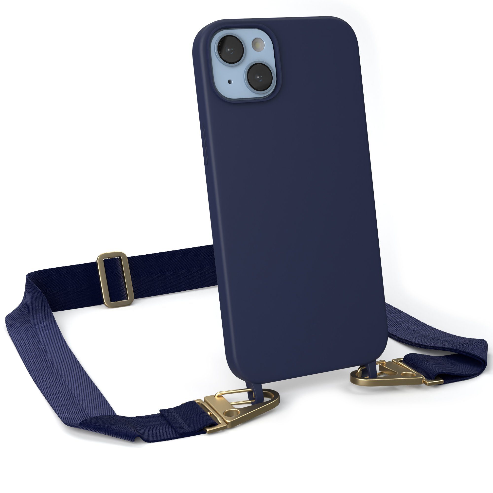 EAZY CASE Handykette Karabiner Breitband für Apple iPhone 14 Plus 6,7 Zoll, Handykette zum Umhängen Slim Phone Chain Festivalbag Smartphone Blau