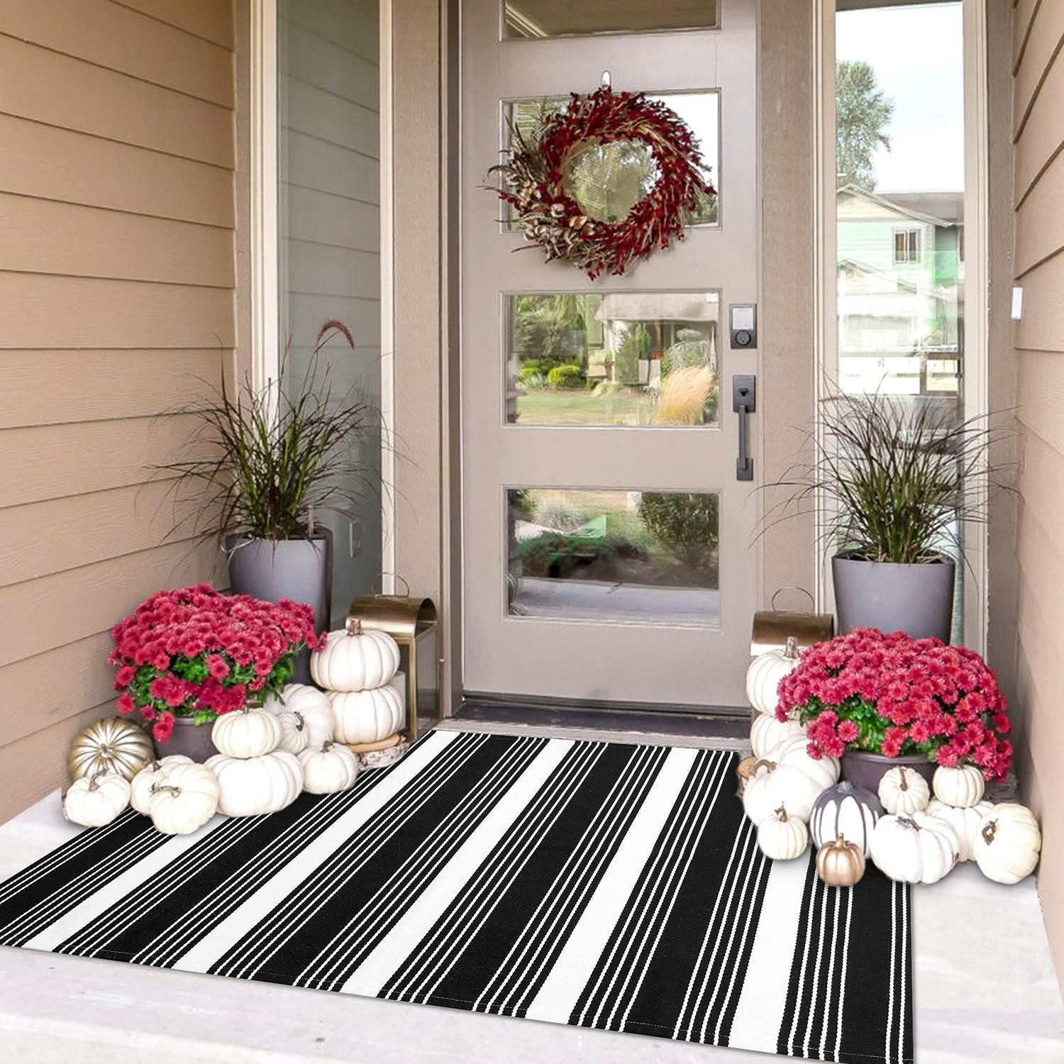 LuxusKollektion Outdoorteppich Outdoor-Teppich gestreift schwarz-weiß 3x5, rechteckig, Höhe: 10 mm