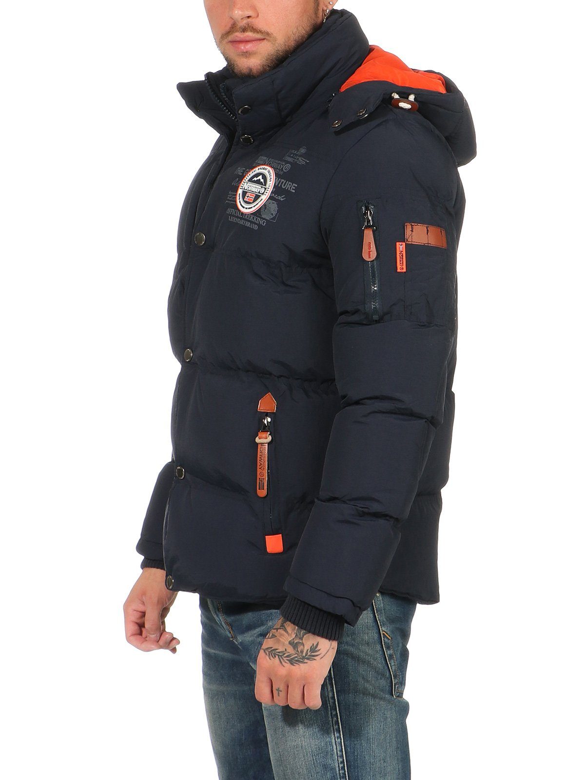 Geographical Norway Winterjacke Herren Steppjacke mit abnehmbarer Kapuze, mit Stehkragen, in Unifarben