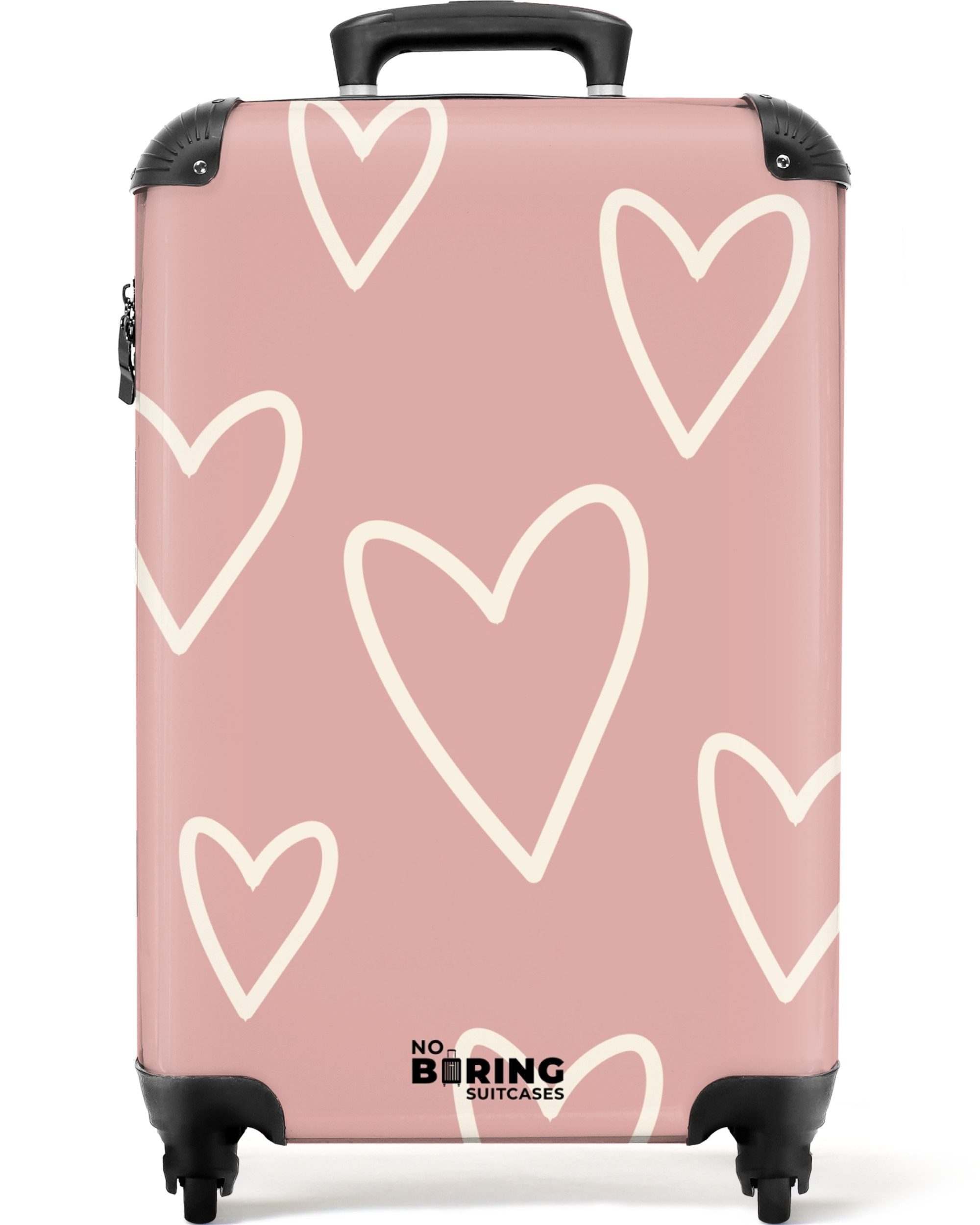 NoBoringSuitcases.com© Hartschalen-Trolley Rosa mit weißen Herzen günstig online kaufen