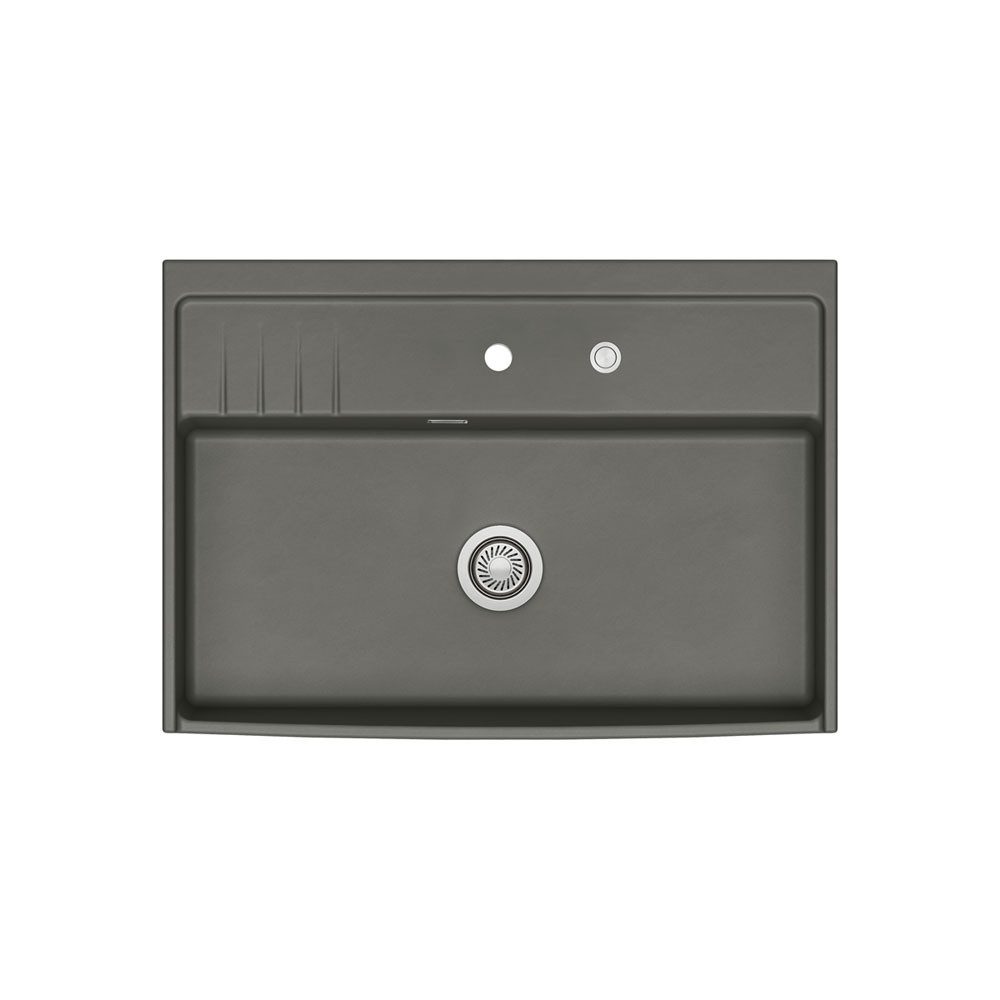 Systemceram Küchenspüle KeraDomo Kentro 90 Excenterbetätigung Lava, 89,5/618 cm