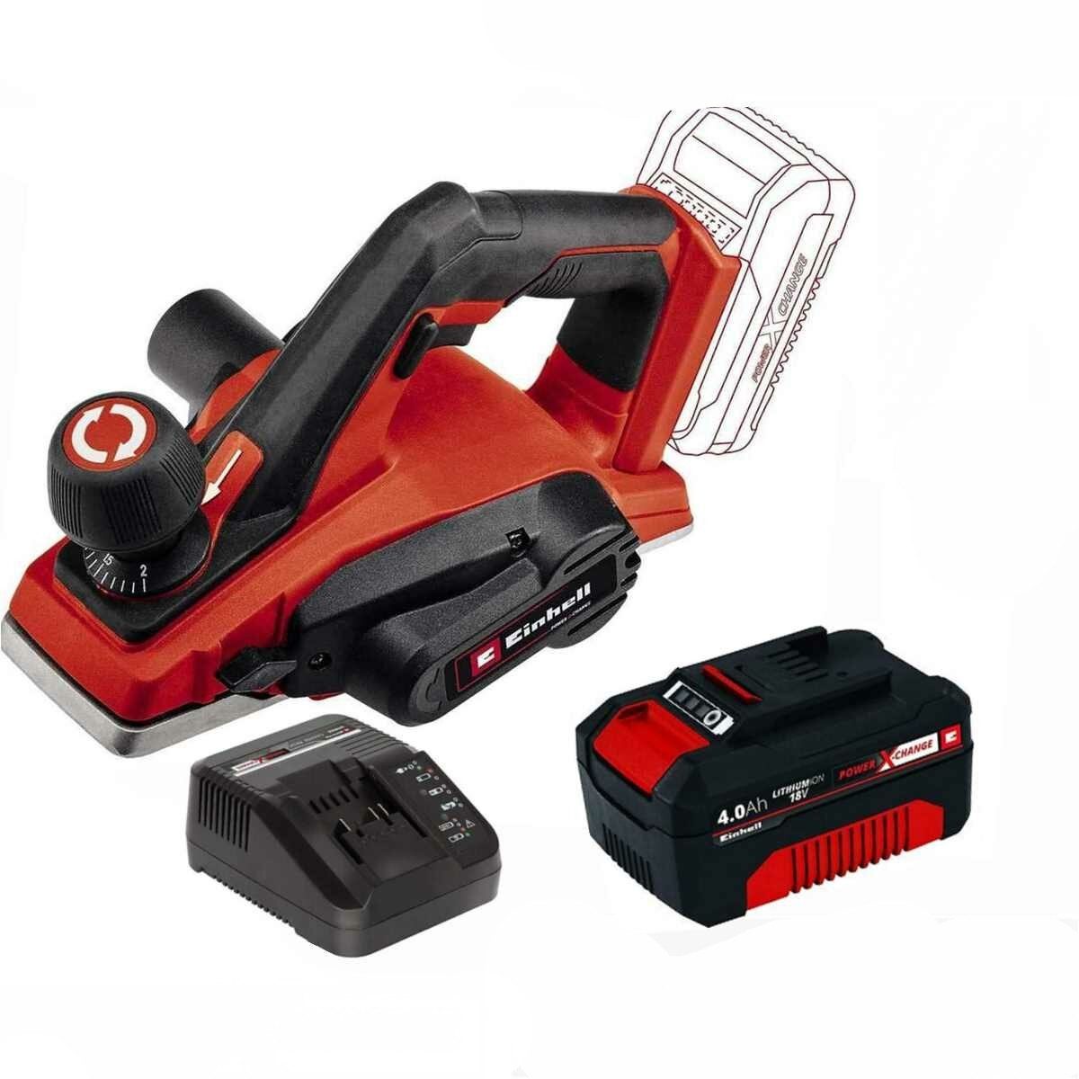 Einhell Akku-Elektrohobel 18V Akku-Hobel TE-PL 18/82 Li-mit Akku 4-0 Ah, Ladegerät