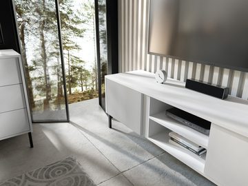 Beautysofa Kommode Moderne, elegante, hohe Kommode 01 weiß MIA (Möbel aus MDF-Platten, mit Lamellen an der Front), B:100/H:122:T:41cm, mit Lamellen an der Front