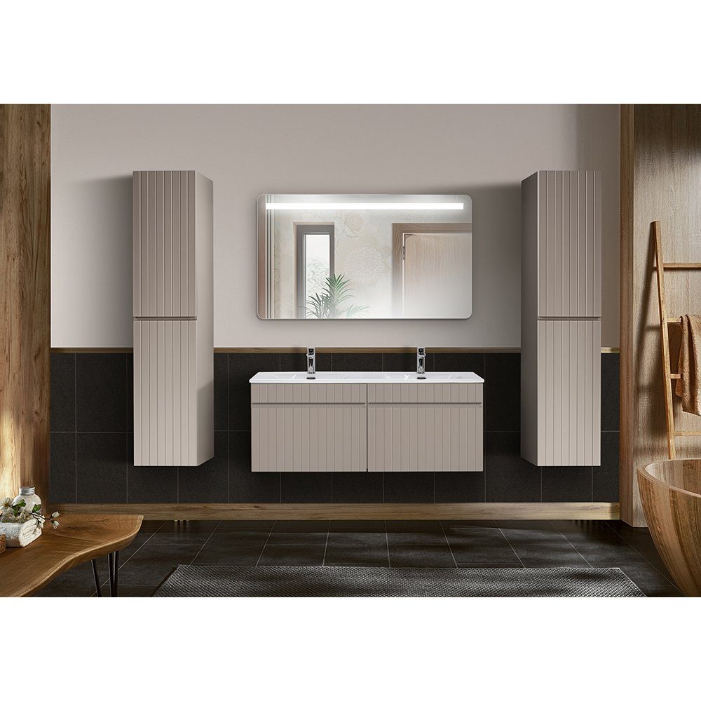 Lomadox Badmöbel-Set IRAKLIO-56-CASHMERE, (Spar-Set, 4-St), Kaschmir, Rille günstig online kaufen