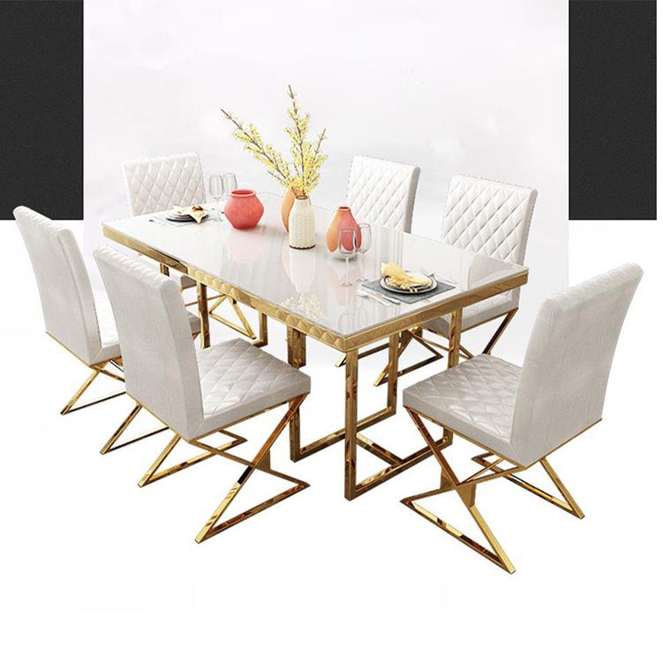 Esstisch Stuhl Garnituren Garnitur Gruppe Tisch Komplett JVmoebel Essgruppe 7tlg. Set 6x Weiß