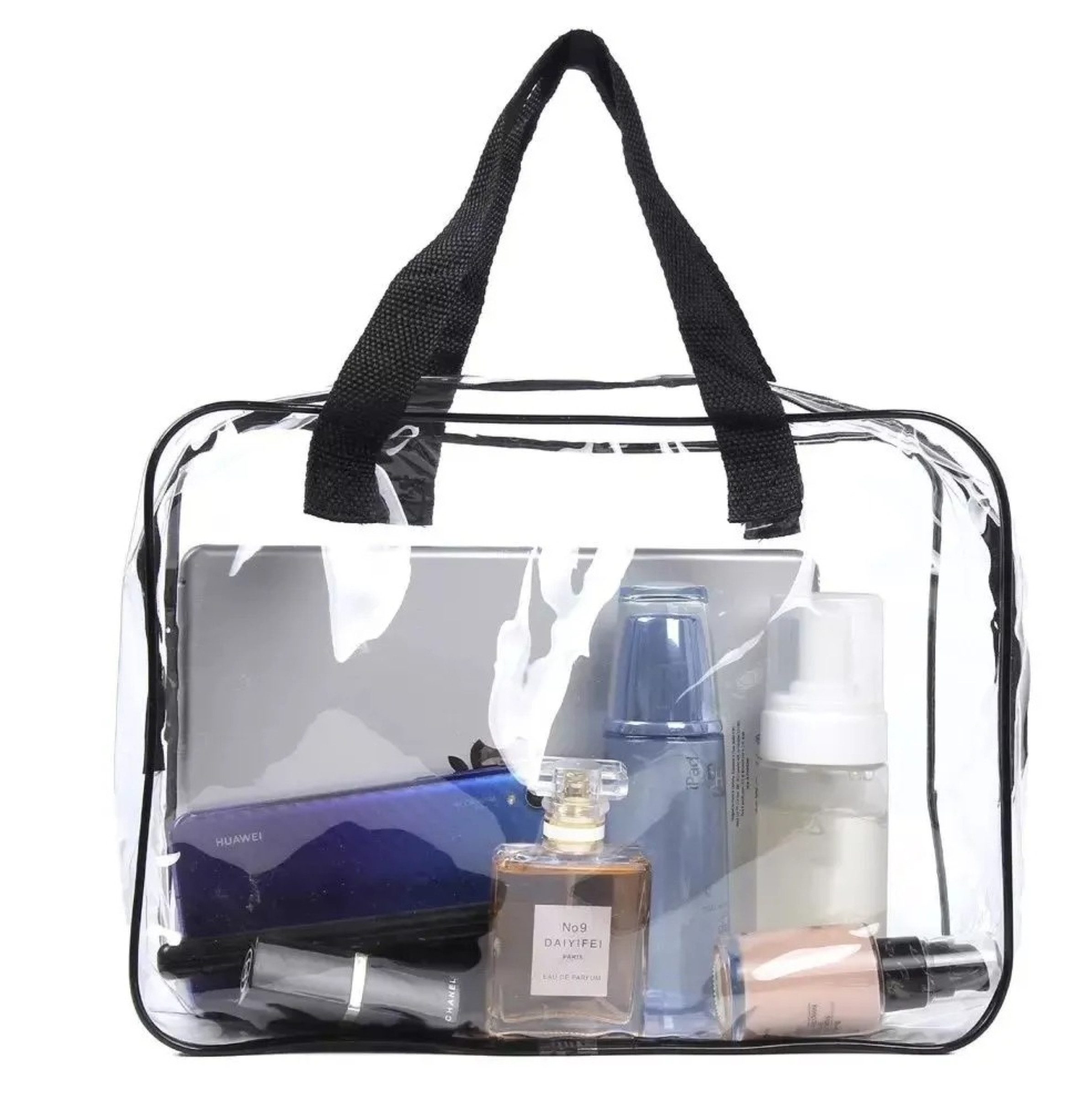 soulima Kosmetiktasche Kosmetiktasche Transparente Kosmetiktaschen 3er Set Reise Organizer (Kulturbeutel Set transparent in verschiedenen Größen mit Griffen, 3-tlg., Kosmetiktaschen Set 3teilig für Reise Badezimmer und Handgepäck), Wasserabweisendes PVC Organizer Set mit Reißverschluss fürs Flugzeug