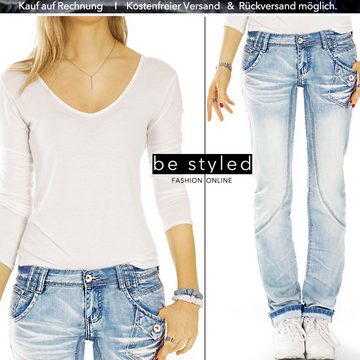 be styled Straight-Jeans low waist Jeanshosen, niedrig gerade geschnittene vintage Damenhosen j22g-1 diverse Ziernähte