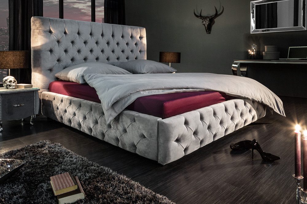 riess-ambiente Polsterbett PARIS 180x200cm silbergrau (1-tlg), Schlafzimmer · Samt · Ziersteppung · Design