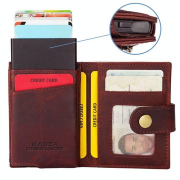 Manza Mini Geldbörse Slim Wallet Geldbörse mit Münzfach, RFID-Schutz und Geschenkbox, Kartenhalter, Münzfach mit Reißverschluss, RFID Blocker, Geschenkbox