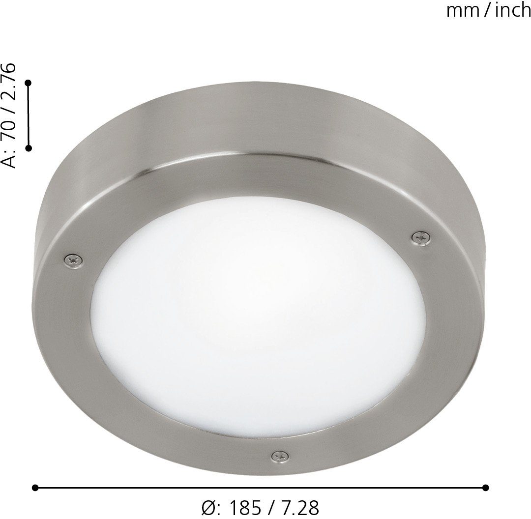 EGLO Deckenleuchte VENTO 2 Deckenlampe, Edelstahl und Kunststoff, IP44, Außenlampe, Lampe, LED fest integriert, Warmweiß, Wand-/Deckenleuchte, Ø18,5 x AL7 cm, edelstahl, 1X5,4W inkl.