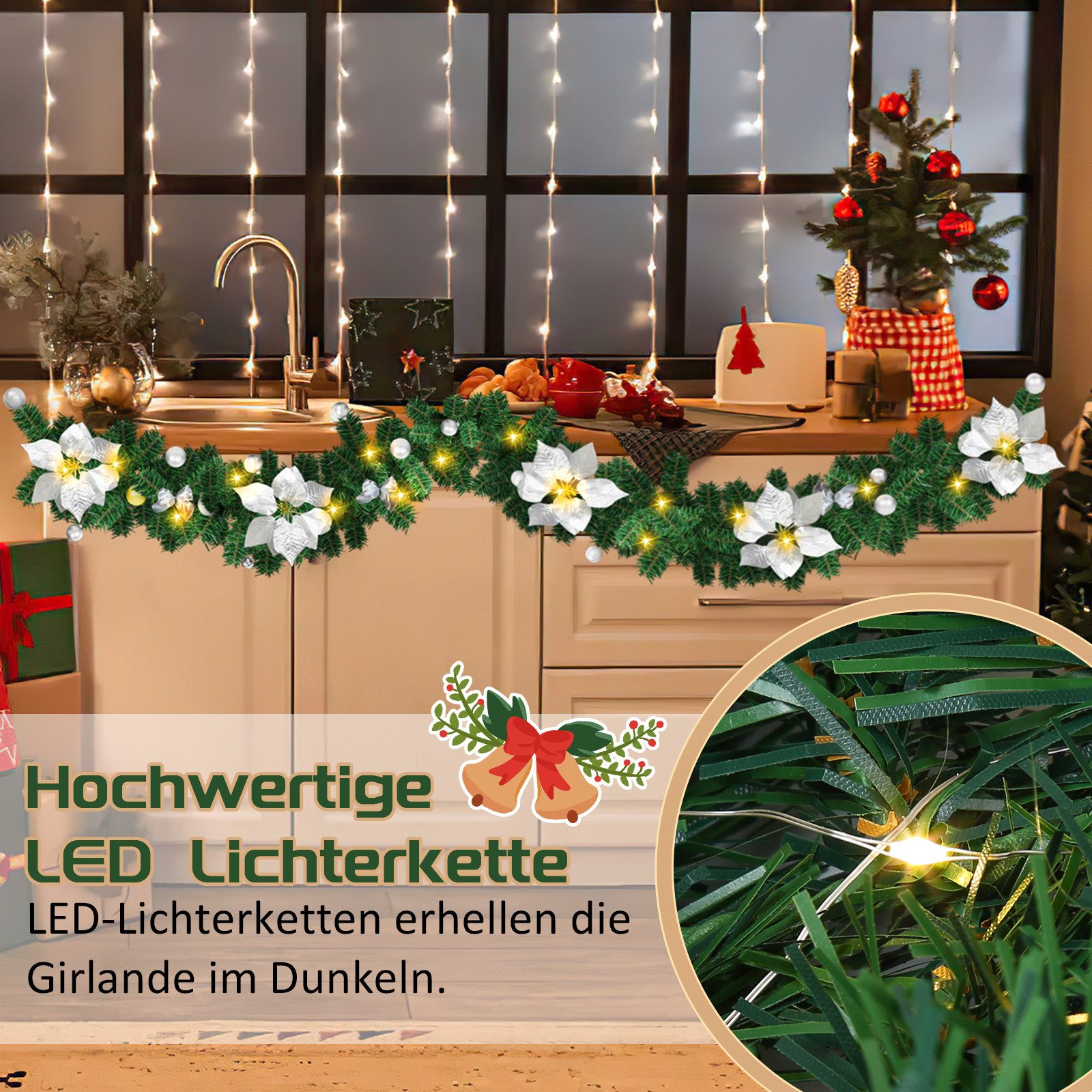 Kunstgirlande 2.7M Weihnachtsgirland Tannengirland Weihnachtdekoration 50 LEDs, Clanmacy – Bild 4 von 5
