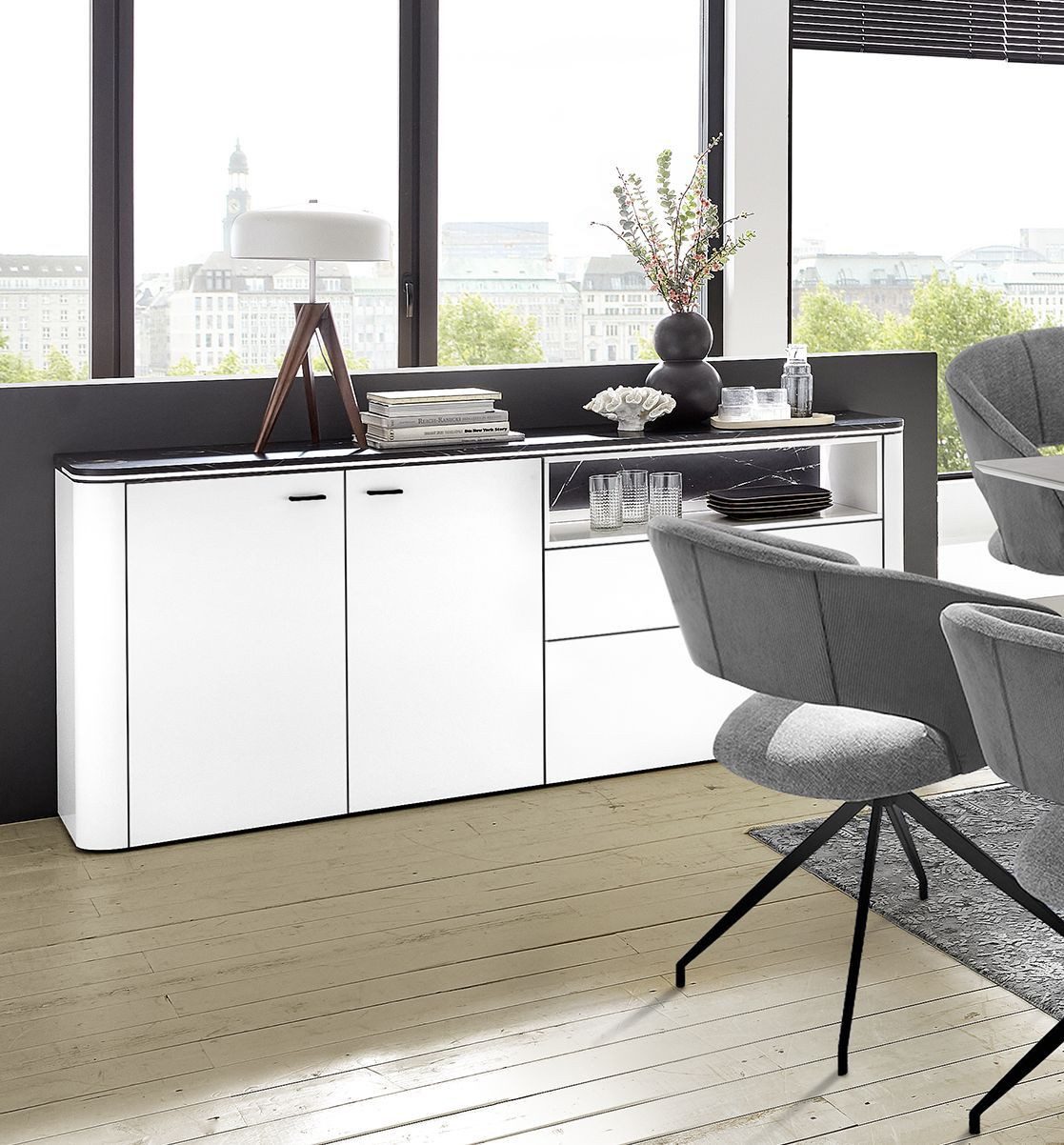 HARPER Sideboard Sideboard HARPER IRINGA BHT 199x85x42 cm weiß Kommode Bürokommode