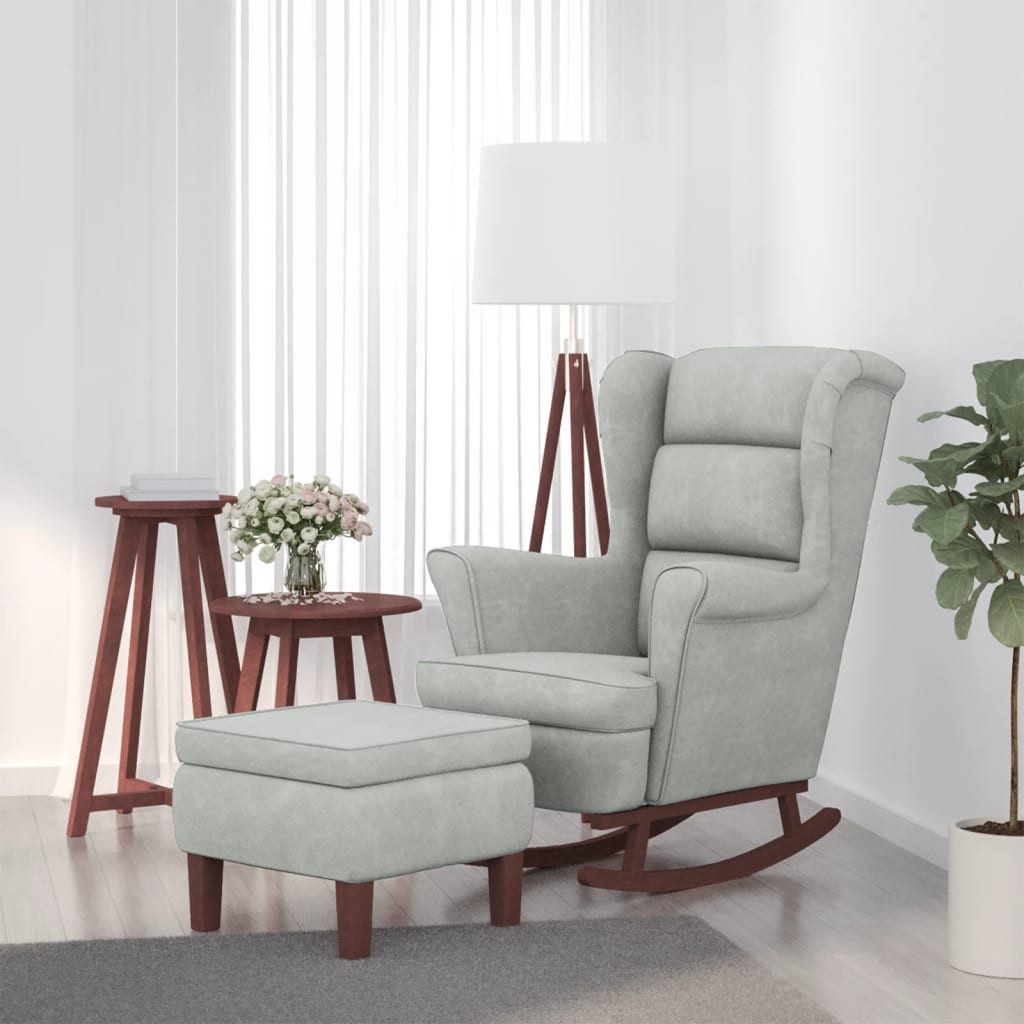 furnicato Schaukelsessel Schaukelstuhl mit Fußhocker 78x93x97 cm Hellgrau (1-St), Sanft schaukelbarer Sessel mit Hocker für dein Wohnzimmer