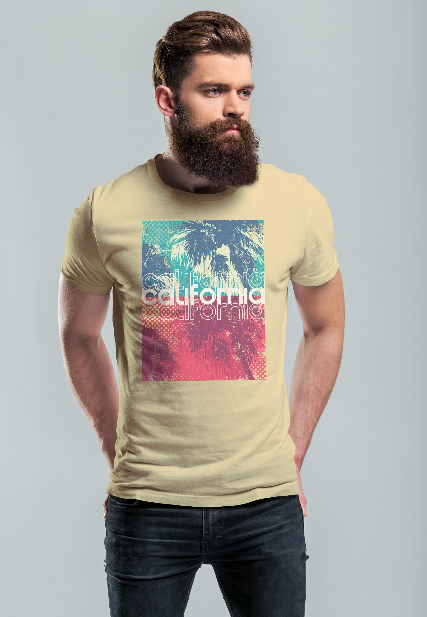 Aufdruck Print-Shirt mit Palmen natur Foto Print Sommer California Top Neverless Print Abstra Herren T-Shirt